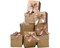 GP SUP Vierkante dozen met deksel en linten, gouden doos voor verjaardagen, cadeaudozen voor Kerstmis (goud, 15,2 x 15,2 x 15,2 cm), 6 stuks