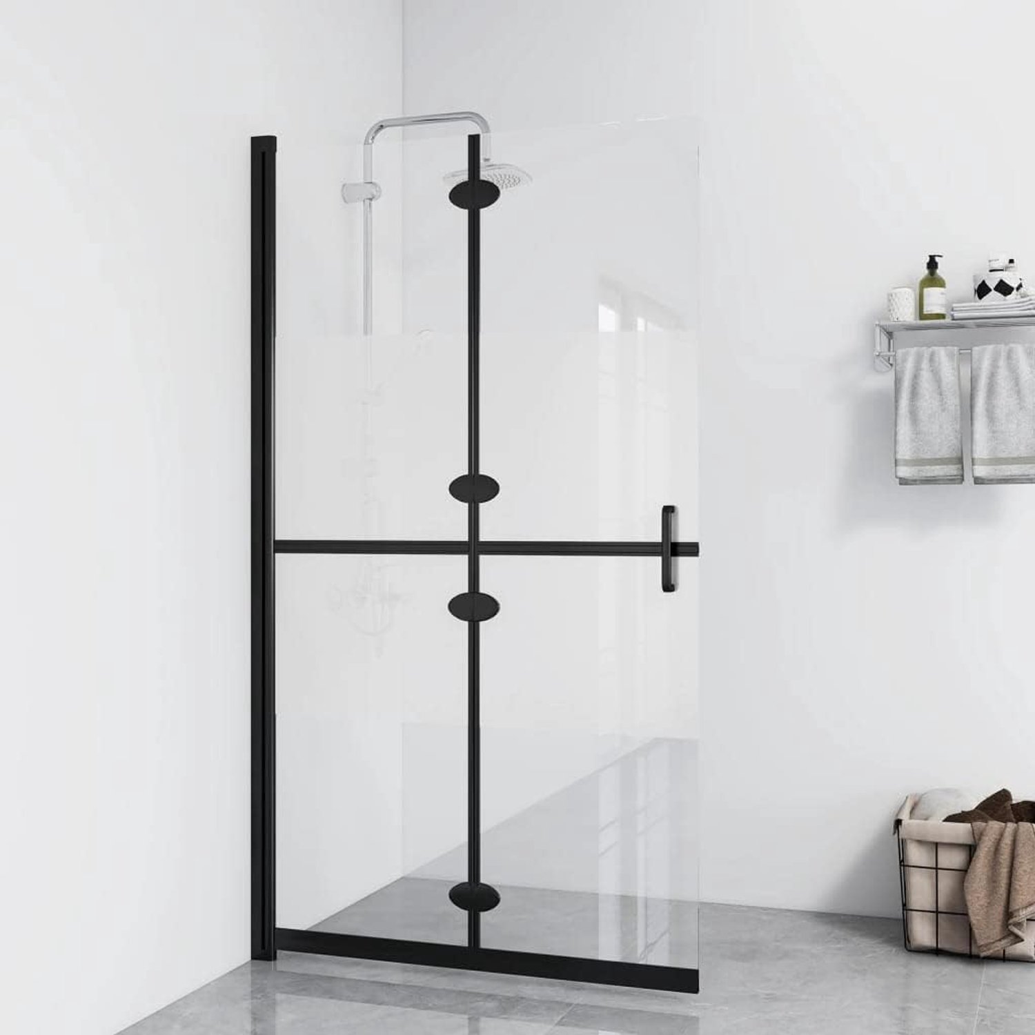 Opvouwbare douchewand, 90 x 190 cm, van ESG-veiligheidsglas met aluminium frame, semi-mat glas, ruimtebesparende douchewand voor badkamer