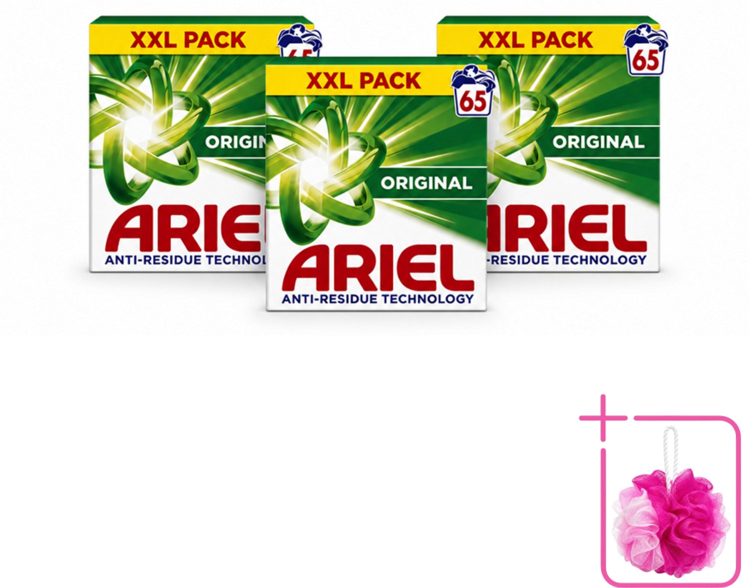 3 x Ariel – Original – Snel Oplosbaar Waspoeder – 3,58 kg - Bulkverpakking - Waspoeder - Douchemop - Snel oplosbaar