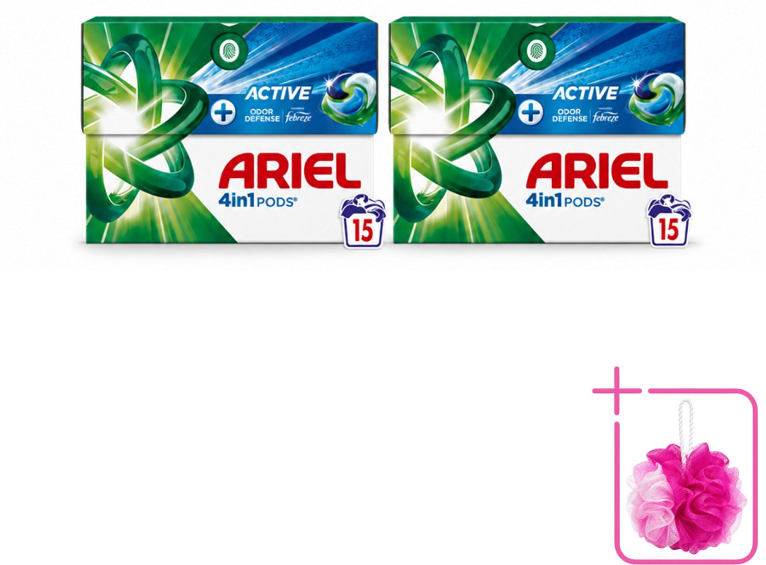 2 x Ariel - 4in1 Wasmiddel Pods - Actieve Geurbestrijding - 15 Pods - Bulkverpakking - Wasmiddel pod - Douchemop - Geurverzorging