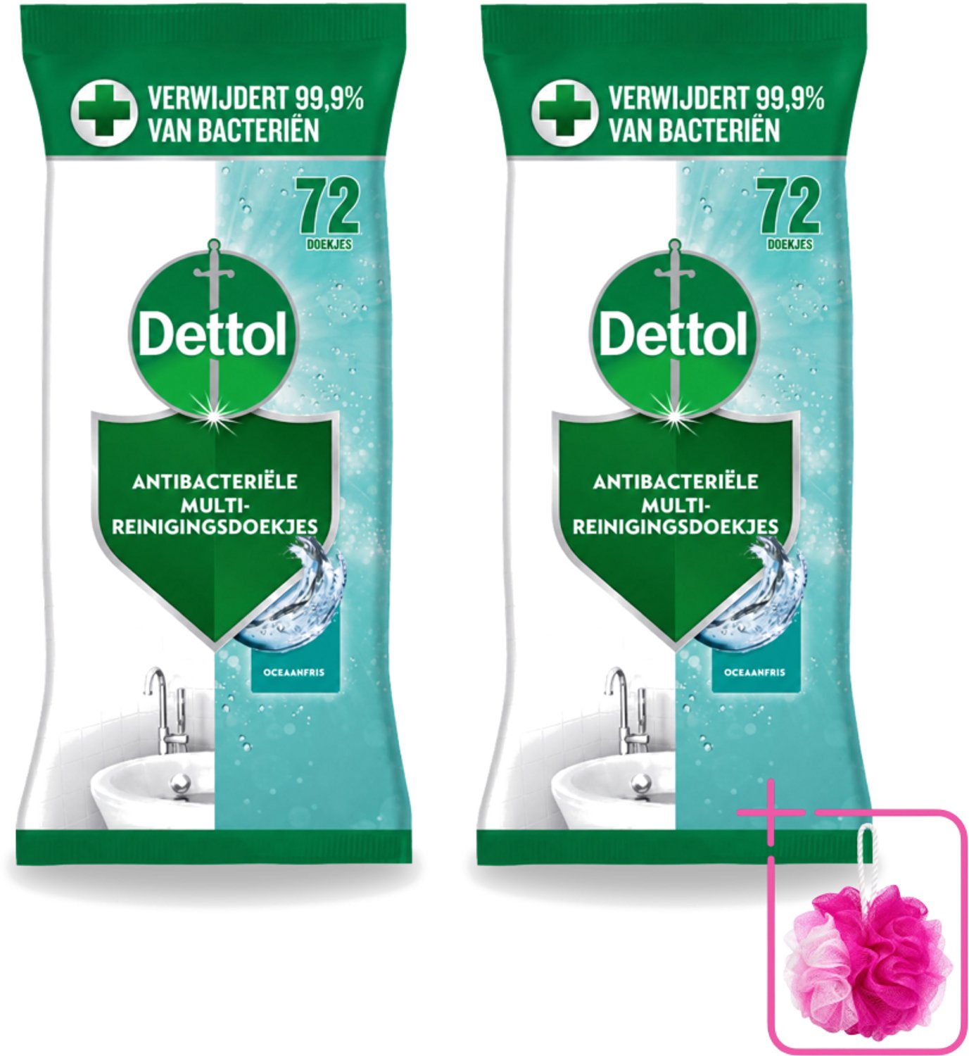 2 x Dettol - Reinigingsdoekjes - Oceaanfris - Antibacteriële Reiniging - 72 Doekjes - Bulkverpakking - Reinigingsdoekjes - Oceaangeur