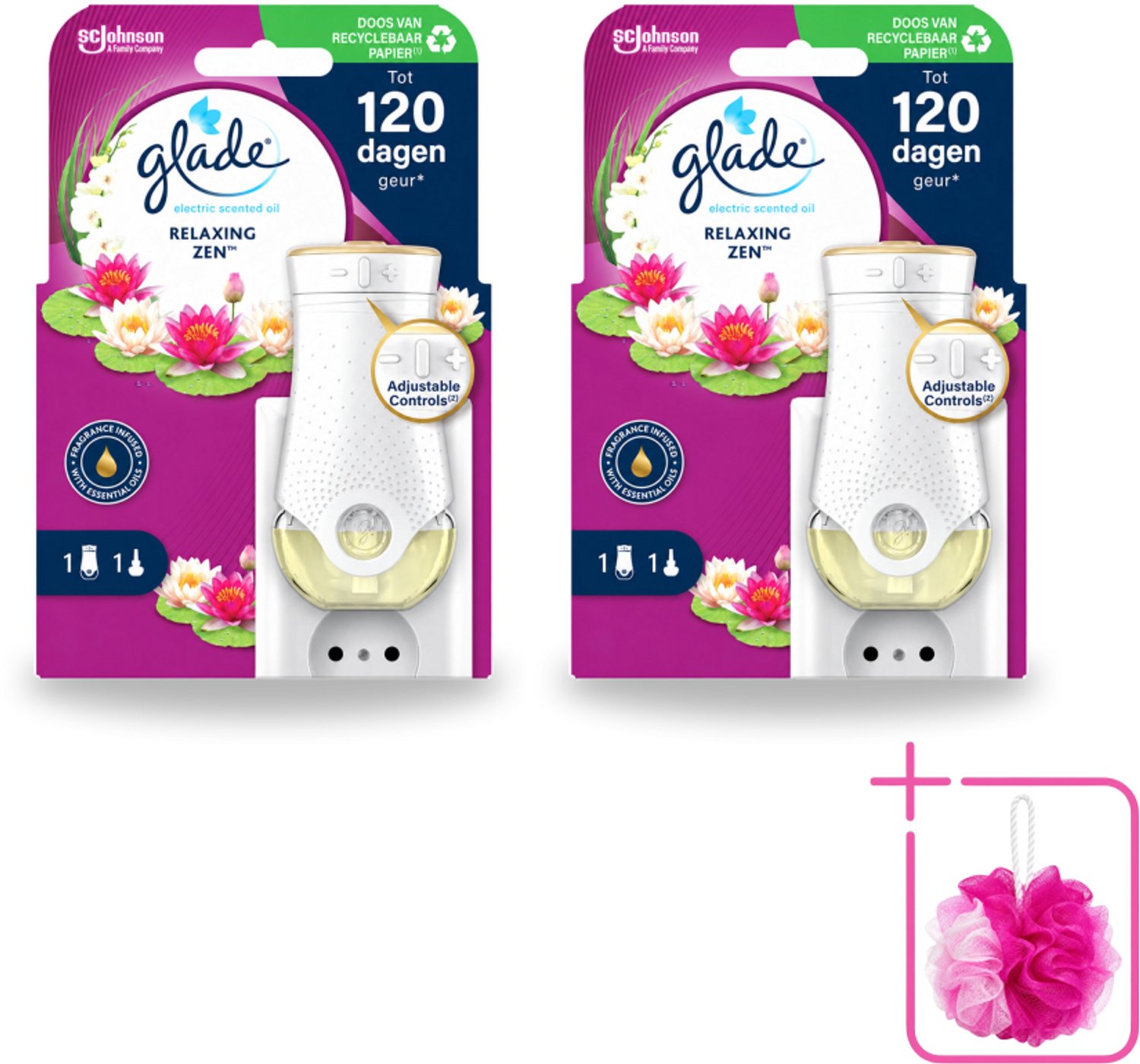 2 x Glade - Houder Elektrische Olie - Relaxing Zen - Bulkverpakking - Relaxatie - Douchemop - Ontspanning