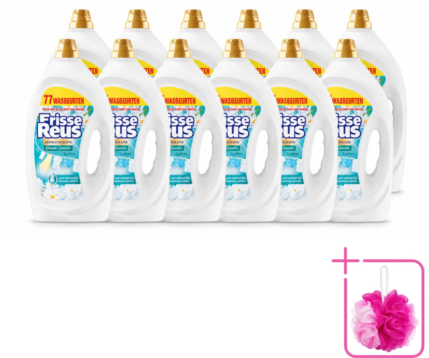 12 x Frisse Reus - Vloeibaar Wasmiddel - Lotus - Witte Was - 77 Wasbeurten - Bulkverpakking - Witte was - Douchemop - Frisse was