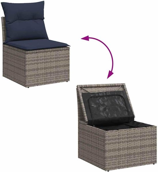 Poly rattan waterdicht opbergvak loungestoel grijs — afbeelding 3