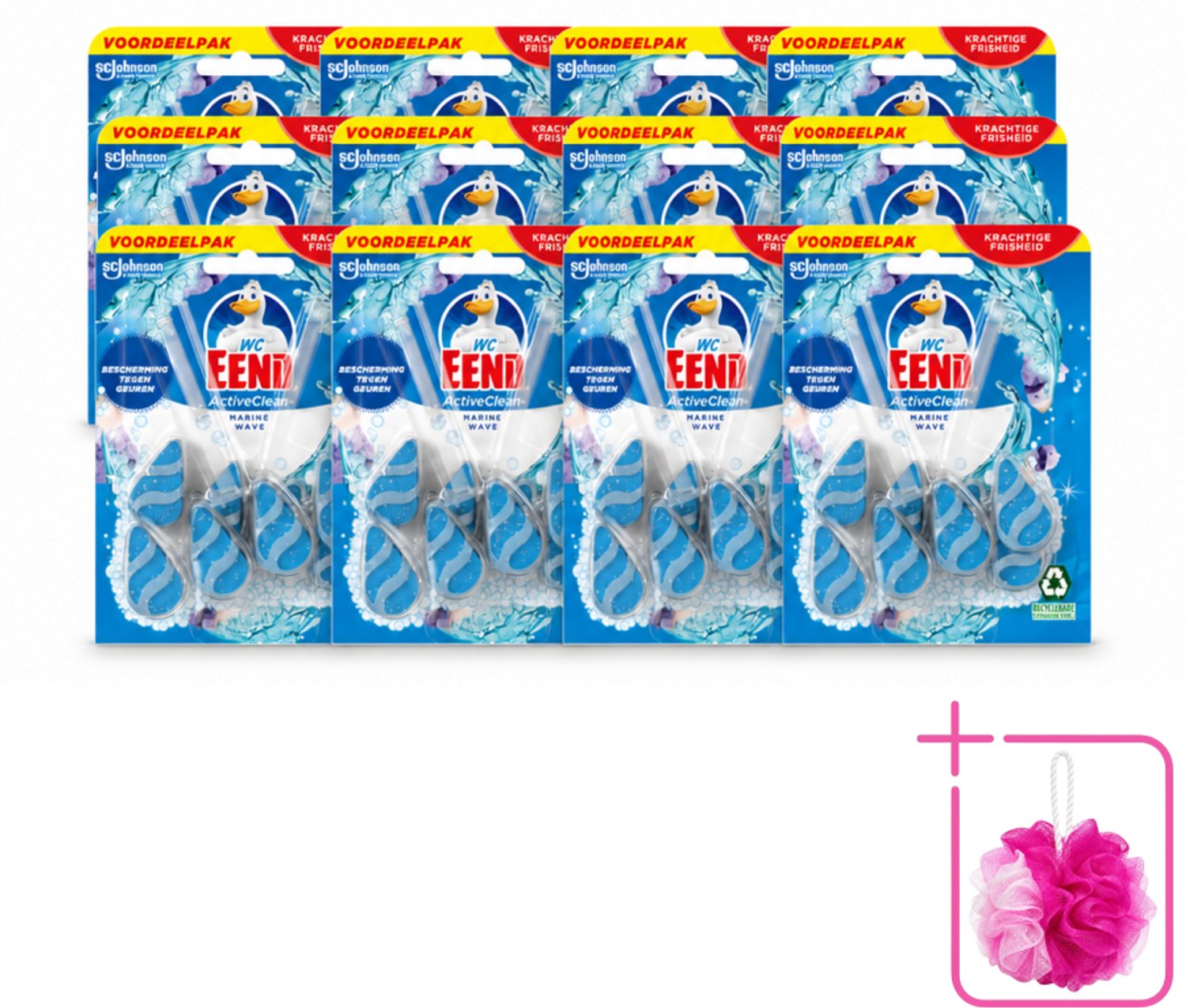 12 x WC Eend - Active Clean Marine - Toiletblok Duopack - Meer Schuim & Frisheid - 2 Toiletblokken - Bulkverpakking - Toiletblok - Douchemop - Reiniging toilet