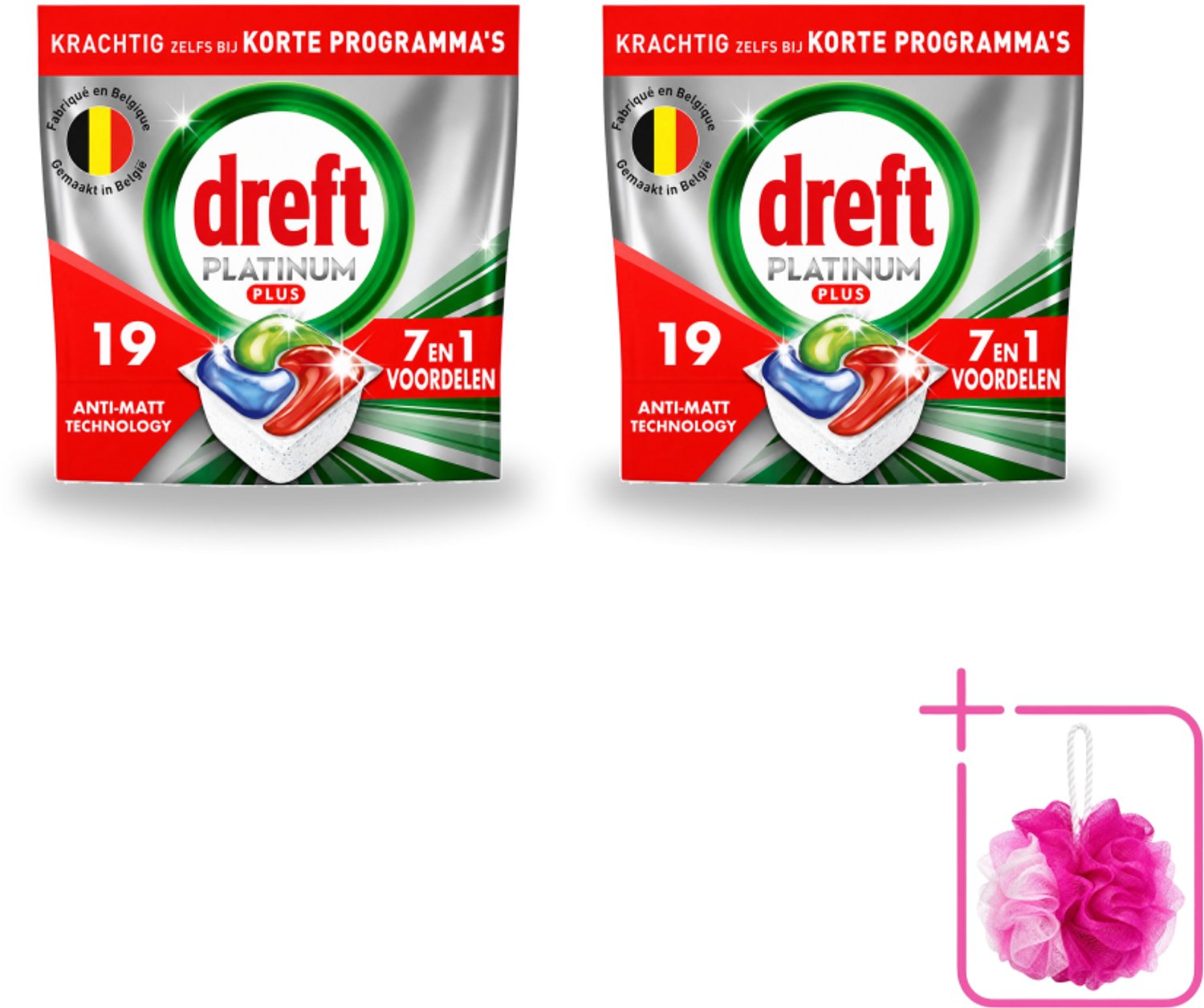 2 x Dreft - Vaatwastabletten - Platinum Plus All-in-One - Krachtige reiniging - 19 Tabletten - Bulkverpakking - Vaatwassen - Glans herstellen