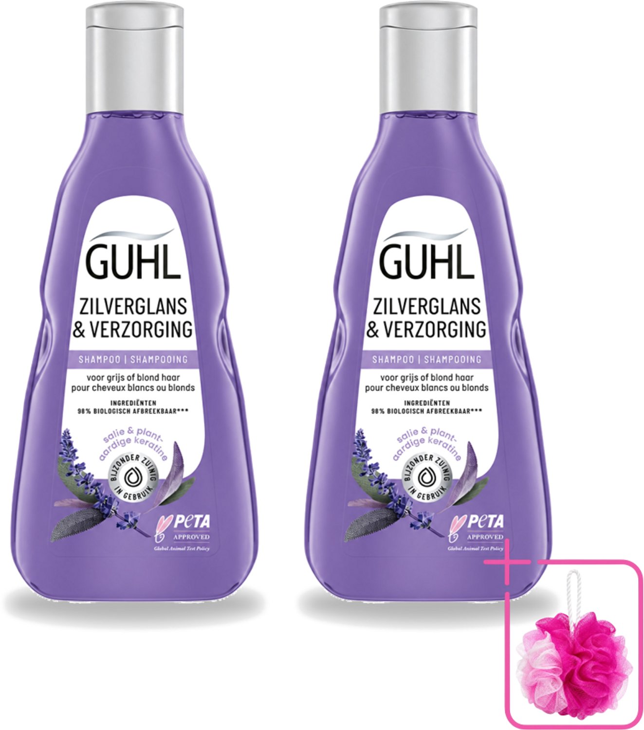 2 x Guhl - Shampoo - Zilverglans & Verzorging - 250 ml - Bulkverpakking - Zilverglans shampoo - Douchemop - Anti-geel effect