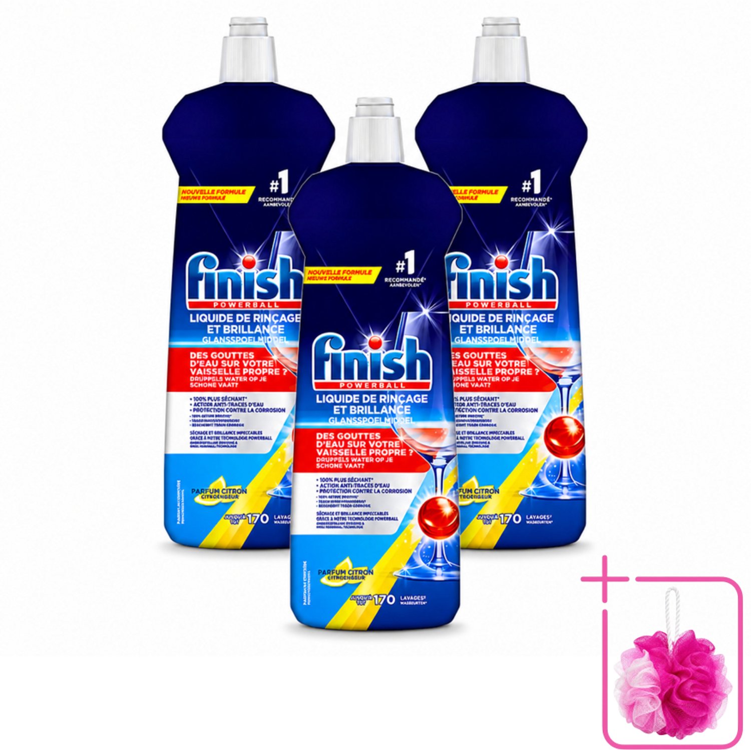 3 x Finish - Vaatwasmiddel - Glansspoelmiddel Citroen - Glans & Droogresultaat - 170 afwasbeurten - Bulkverpakking - Glansspoelmiddel citroen - Douchemop - Vaatwasmiddel