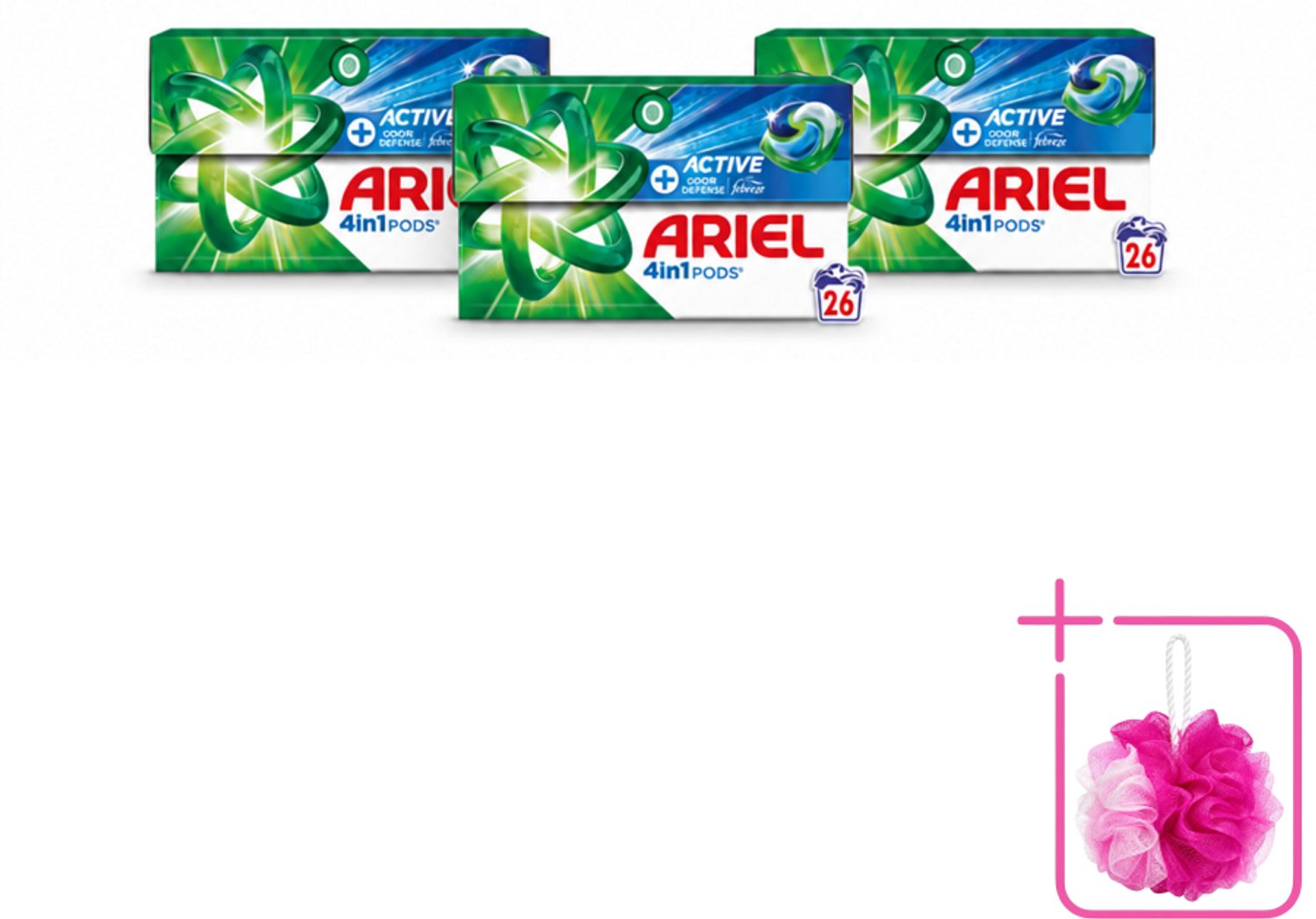 3 x Ariel - 4in1 Wasmiddel Pods - Actieve Geurbestrijding - 26 Pods - Bulkverpakking - Wasmiddel pod - Douchemop - Zweetgeur bestrijding
