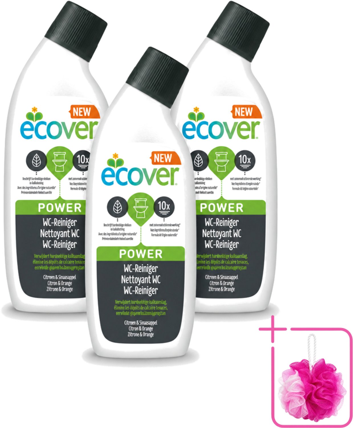 3 x Ecover - Toiletreiniger Power - 750 ml - Bulkverpakking - Toiletreiniger - Douchemop - Kalkaanslag