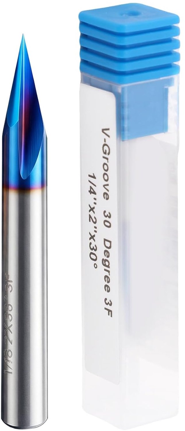 V-groeffrees, 30 graden 3 fluit 1/4 inch schacht nano-gecoat hardmetalen graveerbit voor houtbewerking, snijwerk op hardhout multiplex