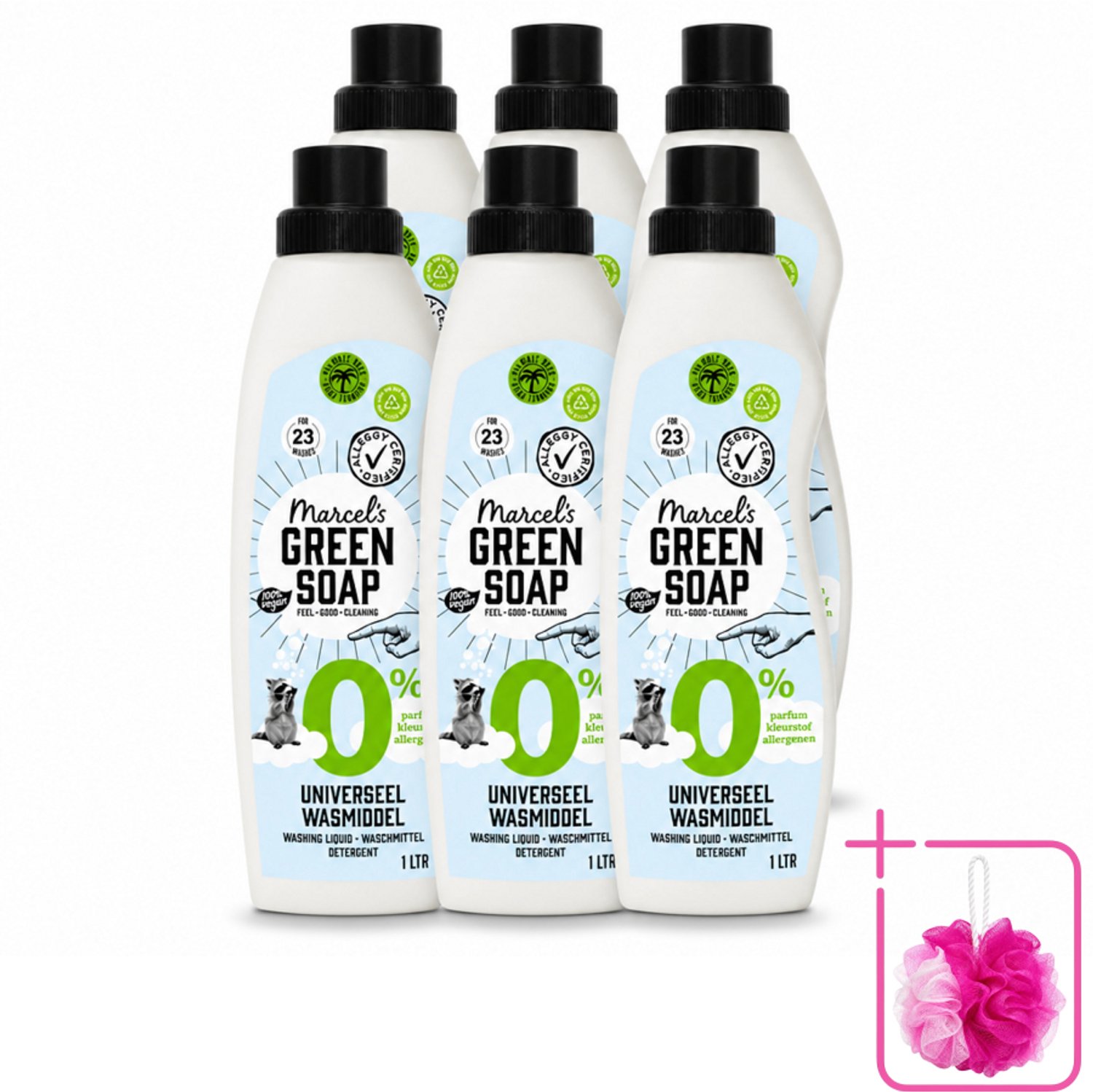 6 x Marcel’s Green Soap – Wasmiddel – Universeel - 0% – Zonder parfum en kleurstof – 1 liter - Bulkverpakking - Wasmiddel 0% parfum - Douchemop - Gevoelige huid