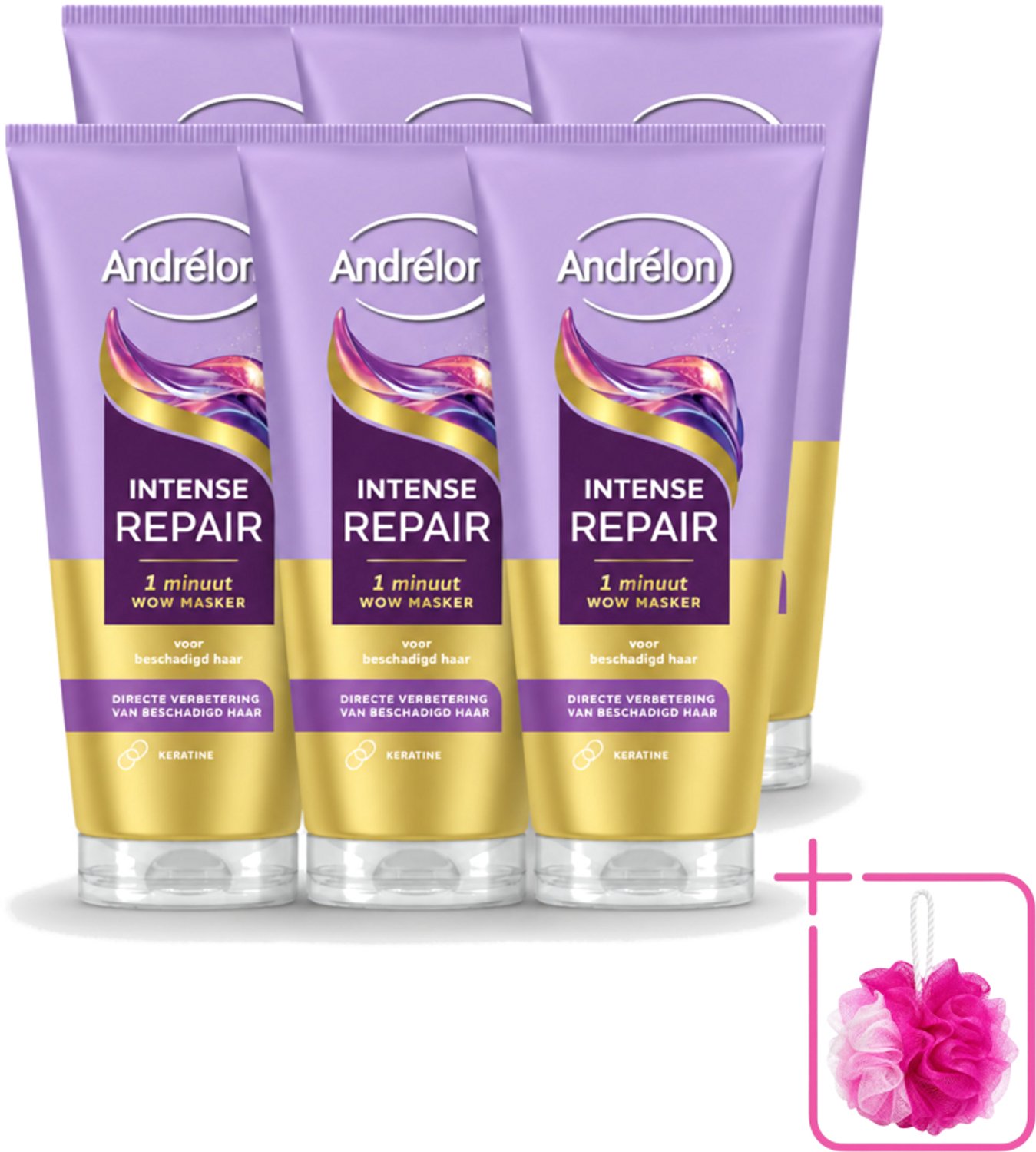 6 x Andrélon – Haarmasker WOW – Intense Repair – 180 ml - Bulkverpakking - Haarkleur - Douchemop - Haarschade