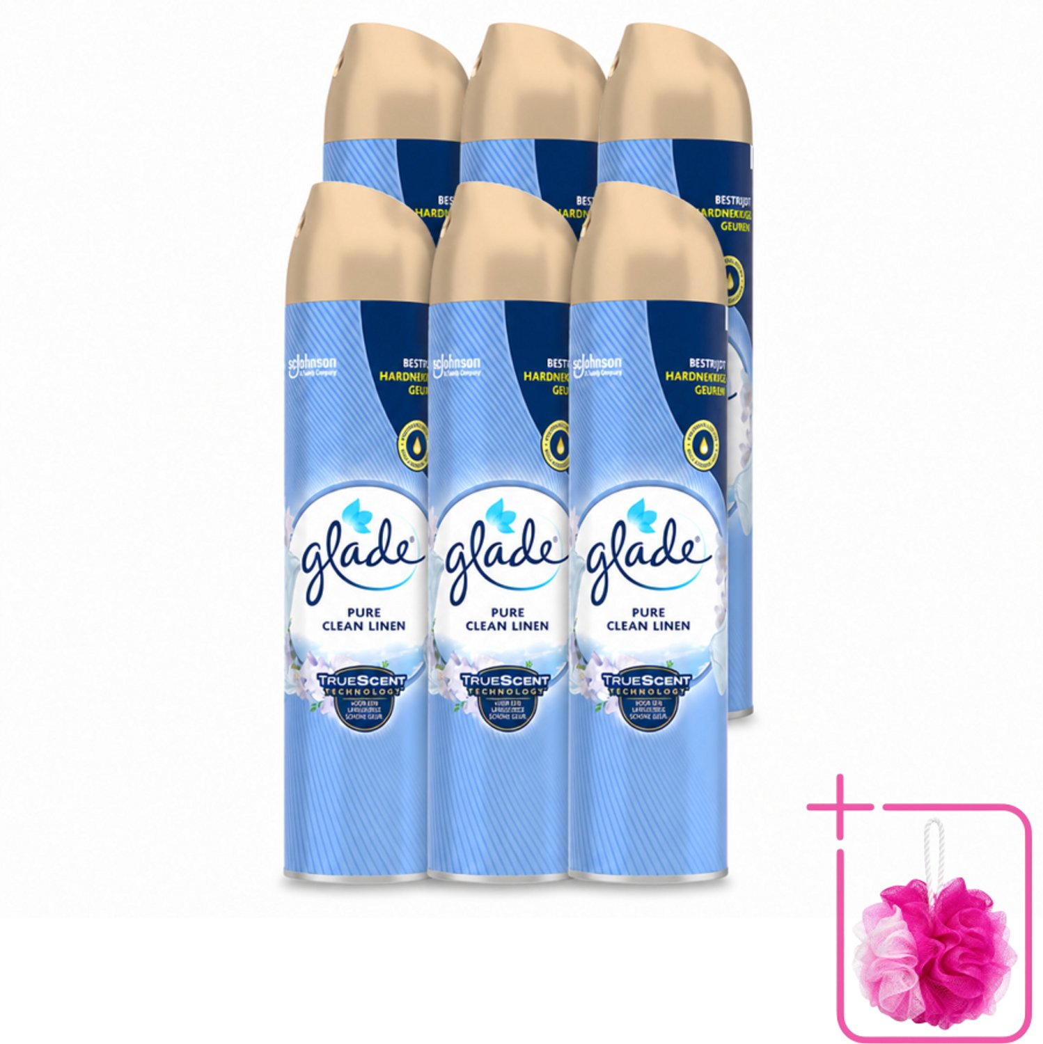 6 x Glade – Luchtverfrisser Spray – Pure Clean Linen – 300 ml - Bulkverpakking - Luchtverfrisser linnen geur - Douchemop - Frisse luchtverfrisser spray