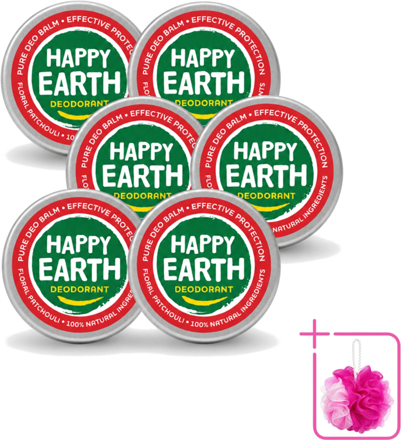 6 x Happy Earth – Deodorant Balm – 100% Natuurlijk Floral Patchouli – 45 g - Bulkverpakking - Deodorant balm - Natuurlijke deodorant