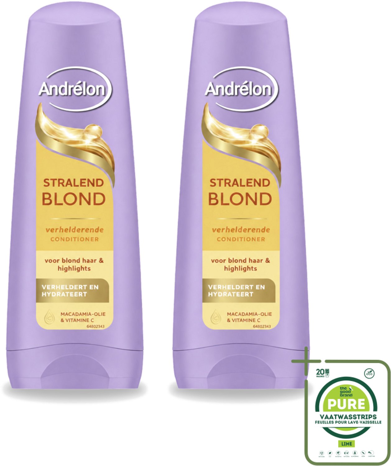 2 x Andrélon – Conditioner – Stralend Blond – 200 ml - Grootverpakking - Vaatwasstrips - Blond Haar Verzorgen - Verhelderen - Glans - Levendigheid - Kleuraccenten
