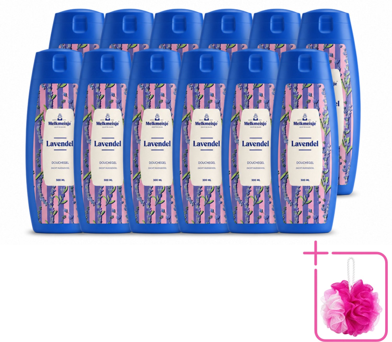 12 x Melkmeisje – Douchegel – Lavendel – Zacht Huidgevoel – 300 ml - Bulkverpakking - Badcrème - Douchemop - Douchecrème