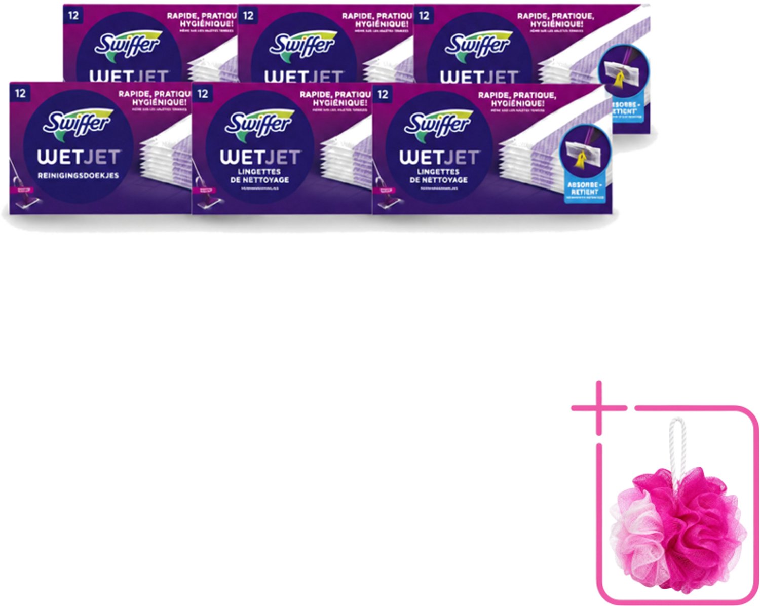 6 x Swiffer - WetJet – Reinigingsdoekjes – Navullingen – 12 doekjes - Bulkverpakking - Absorberende navuldoekjes - Douchemop - Spraymop doekjes