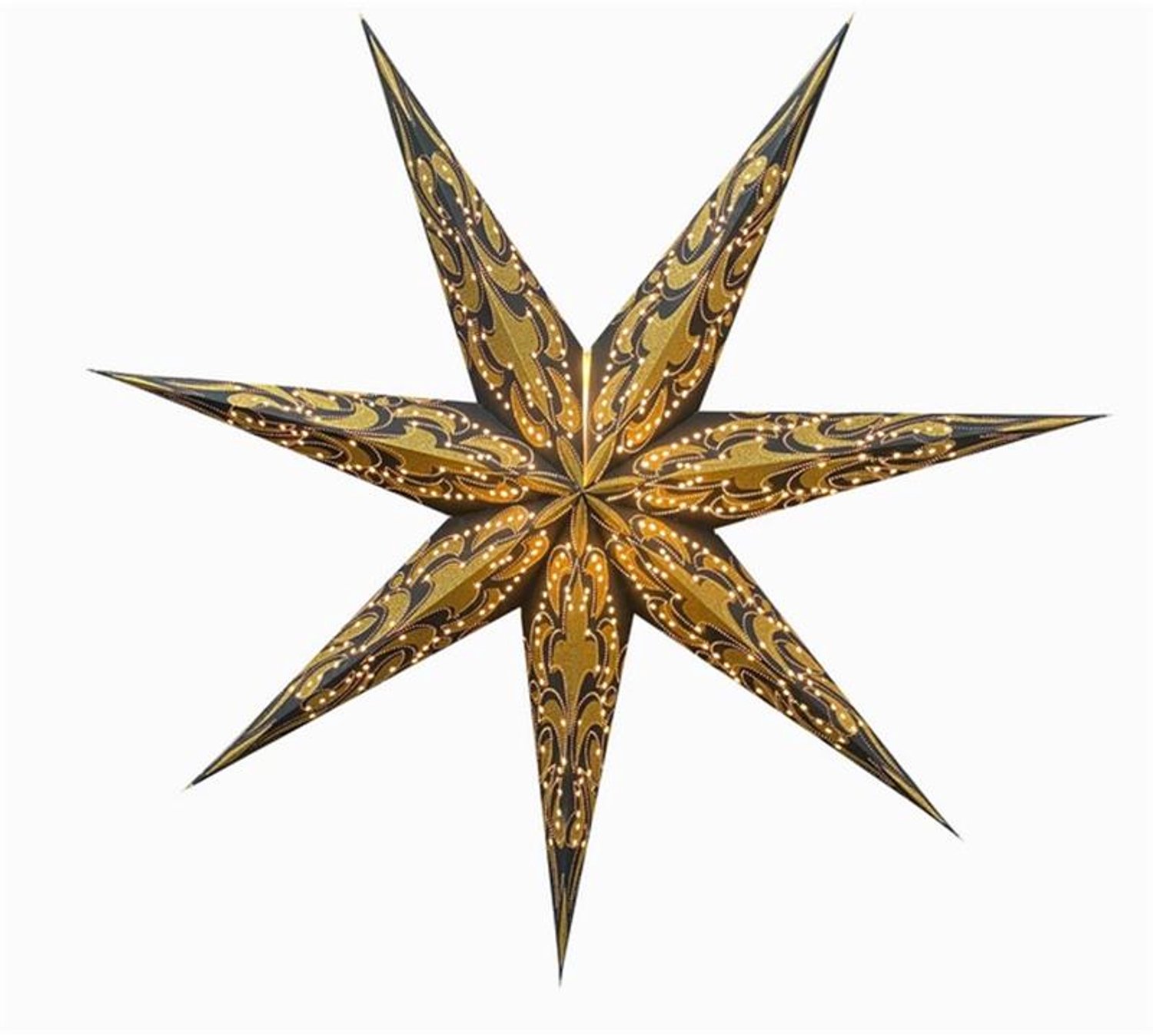 Floz Design grote kerstster zwart - papieren kerstster met verlichting - met gouden glitter - fairtrade - 85 cm