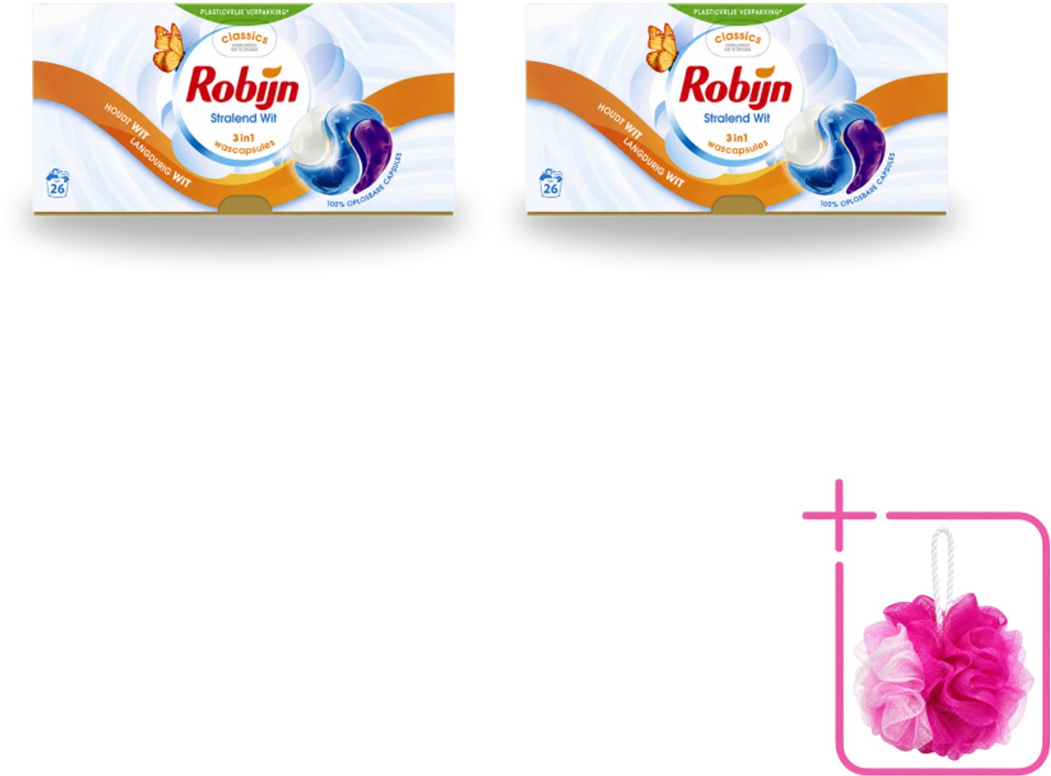 2 x Robijn – 3-in-1 Wascapsules – Stralend Wit - 26 Capsules - Bulkverpakking - Wascapsules - Douchemop - Witte was