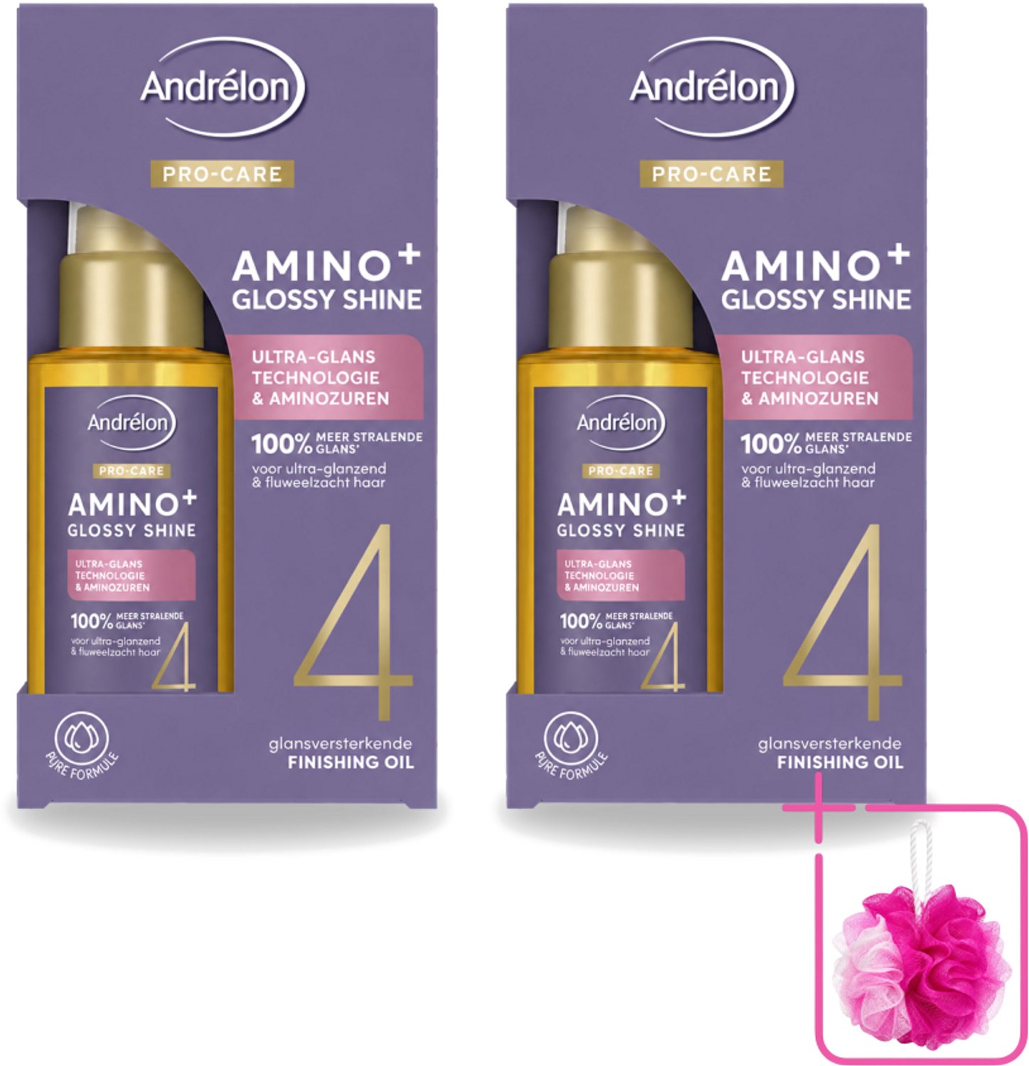 2 x Andrélon – Finishing Oil – Pro Care Amino+ Glossy Shine – 50 ml - Bulkverpakking - Glans haar - Douchemop - Pluisvrij haar
