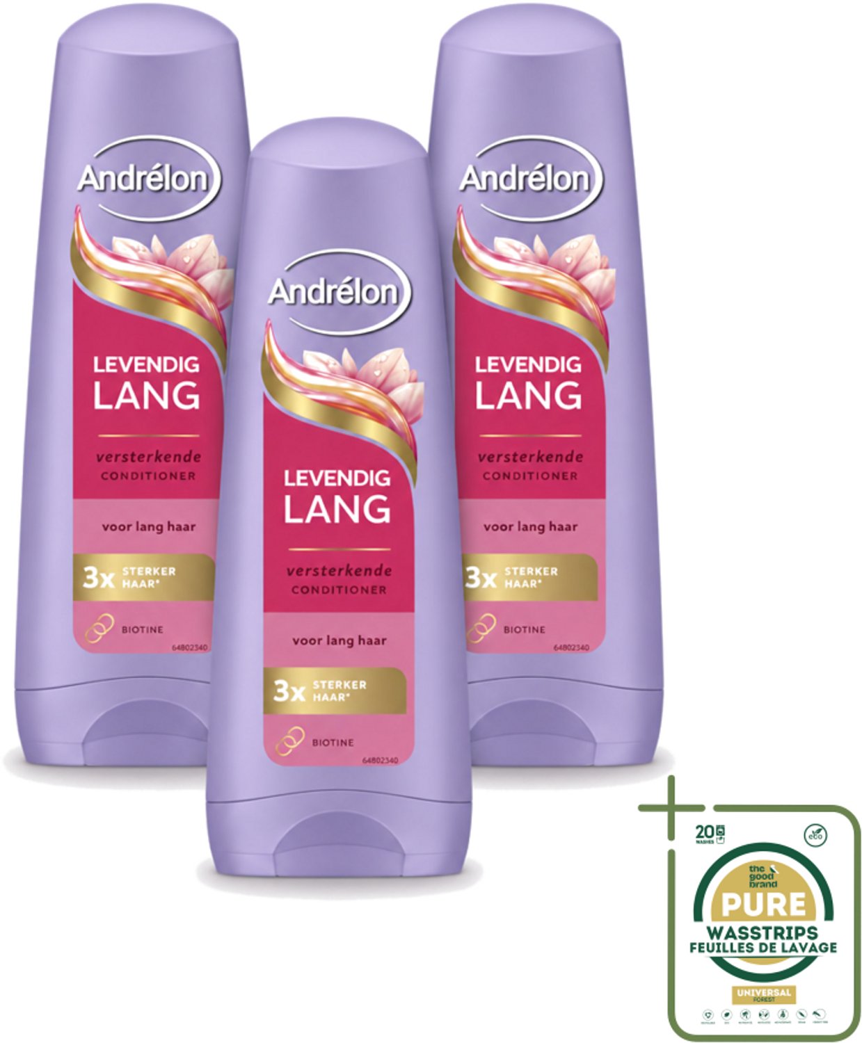 3 x Andrélon – Conditioner – Levendig Lang – 200 ml - Wasstrips - Lang Haar Verzorgen - Lang Haar Versterken - Biotine Voor Haar - Haarbreuk Voorkomen - Gezond Haar