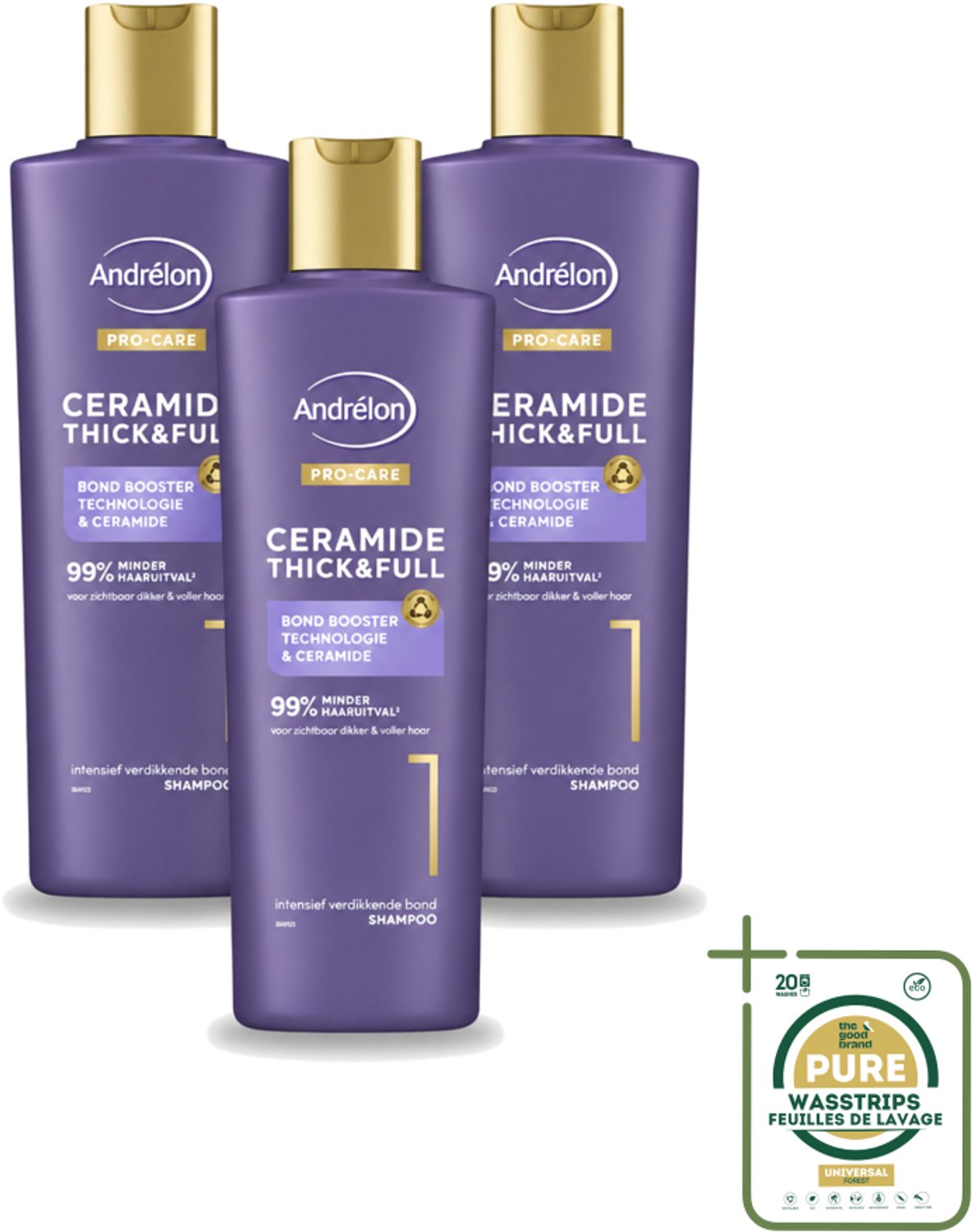 3 x Andrélon – Shampoo – Pro Care – 250 ml - Wasstrips - Haarversterken - Haarverdikken - Haaruitval Verminderen - Breuk Voorkomen - Ceramide Shampoo