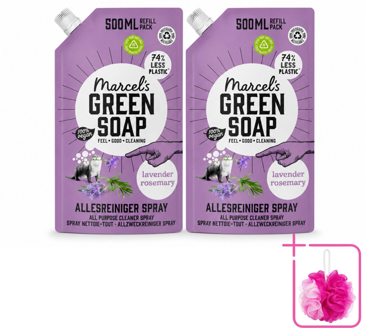 2 x Marcel's Green Soap - Allesreiniger Spray - Navulling - Lavendel & Rozemarijn - Frisse reiniging - 500 ml - Bulkverpakking - Allesreiniger - Douchemop - Natuurlijke reiniger