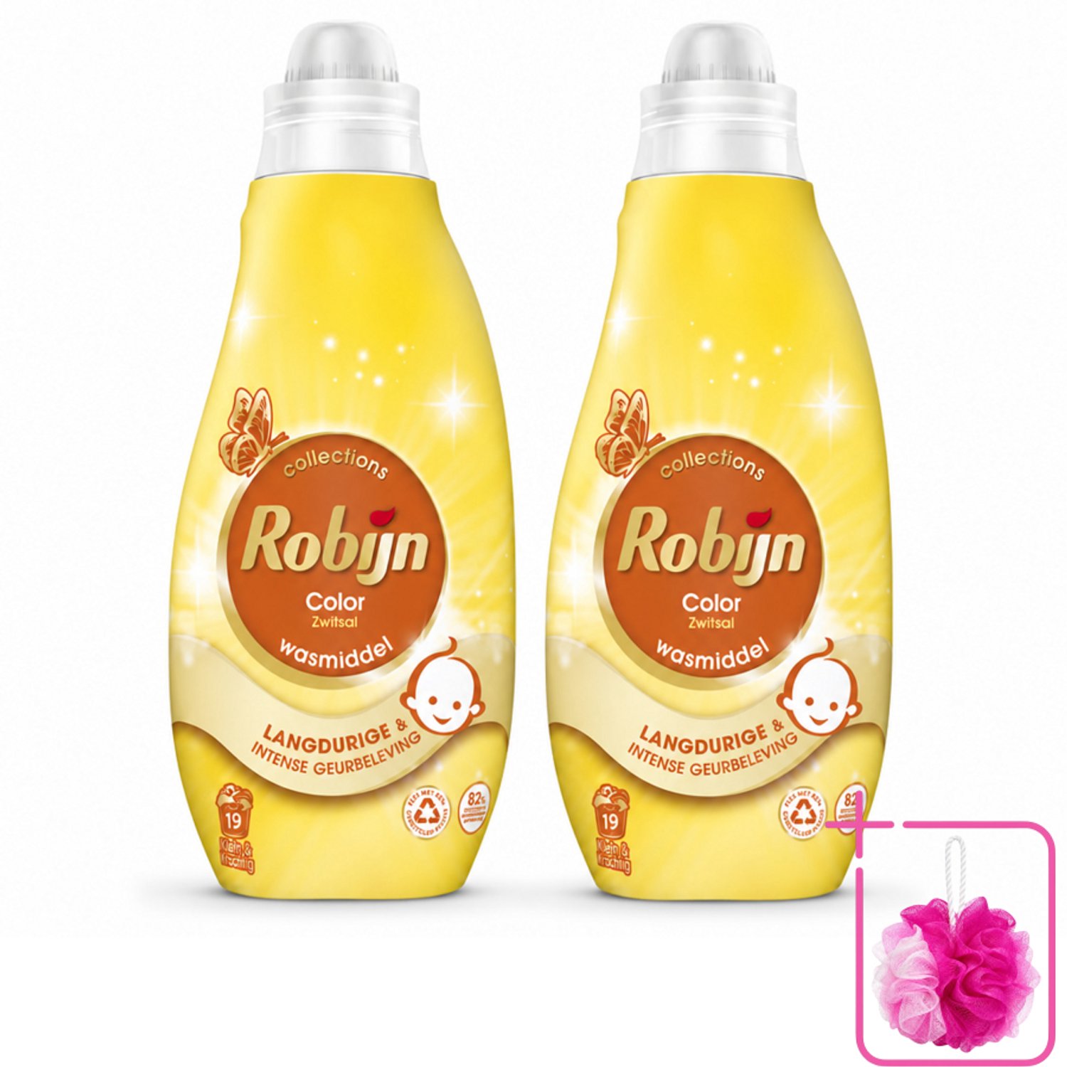 2 x Robijn - Klein & Krachtig Collections Color Zwitsal - Vloeibaar Wasmiddel - 19 Wasbeurten - Bulkverpakking - Wasmiddel kleurbehoud - Douchemop - Wasmiddel zwitsal