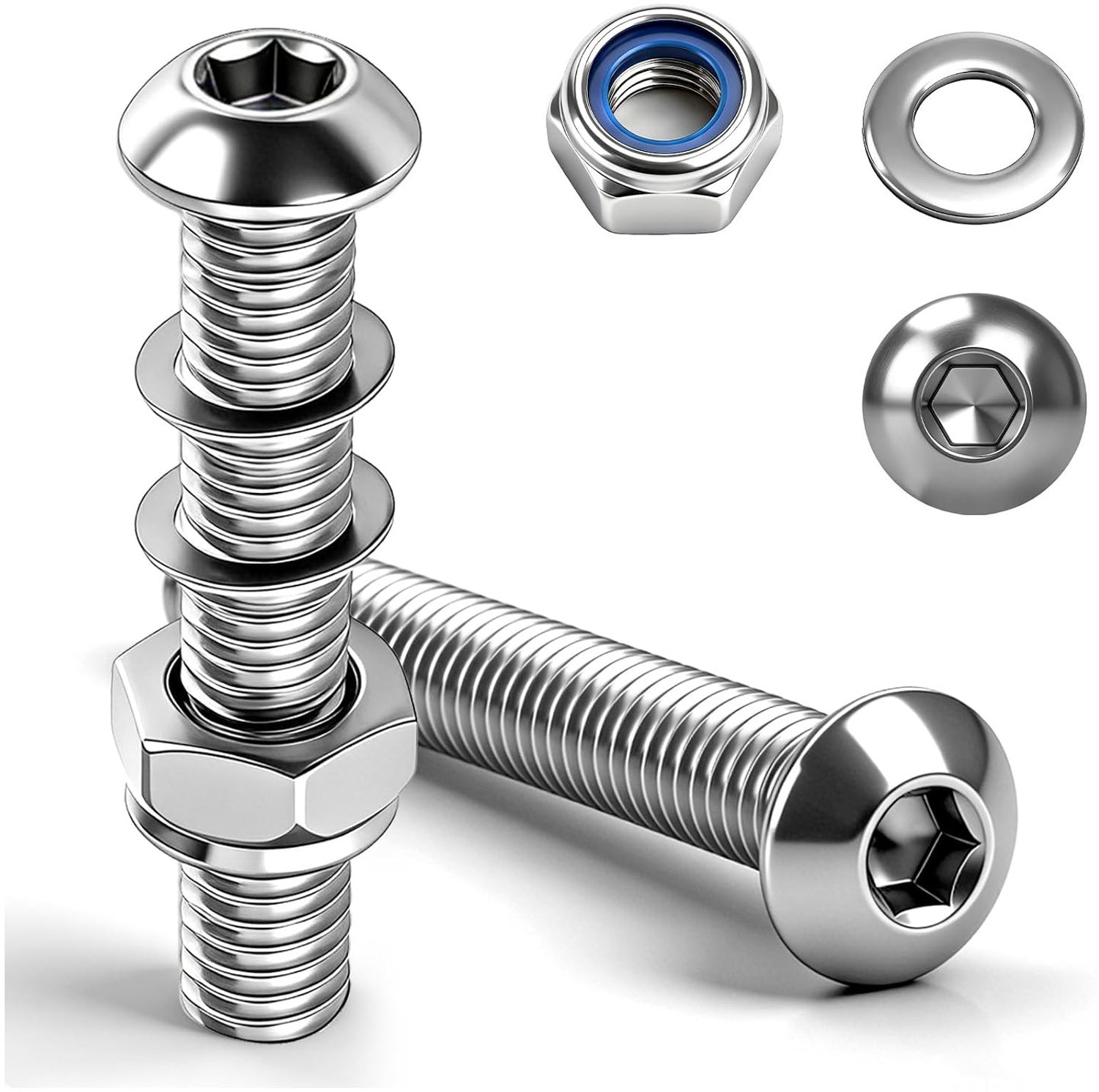 M6 x 40 mm schroeven, 10 stuks lenskopschroeven, binnenzeskant, zeskantschroeven, roestvrij staal met borgmoeren, machineschroeven voor meubelinbouw, industriële gebieden