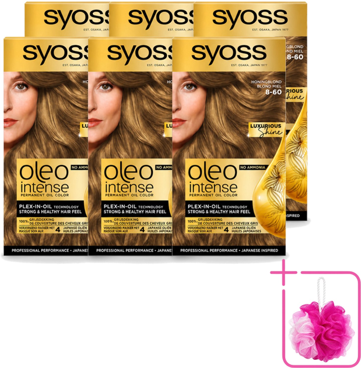 6 x SYOSS - Oleo Intense 8-60 Honing Blond - Haarverf - Zonder Ammoniak - Grijsdekking - Langdurige Kleur - Bulkverpakking - Haarkleuring - Douchemop - Haarkleur