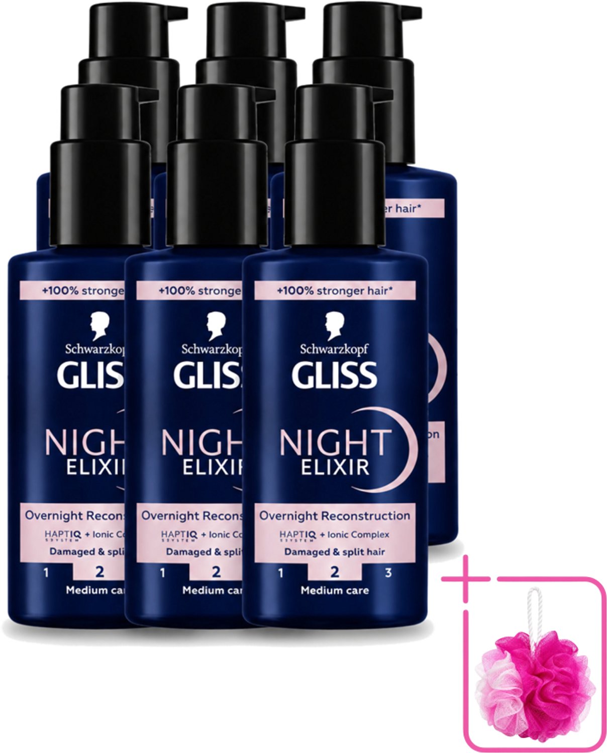 6 x Gliss - Haarserum - Night Elixer Overnight Reconstruction - Tegen Gespleten Haarpunten - 100 ml - Bulkverpakking - Haarschade - Douchemop - Gespleten haarpunten