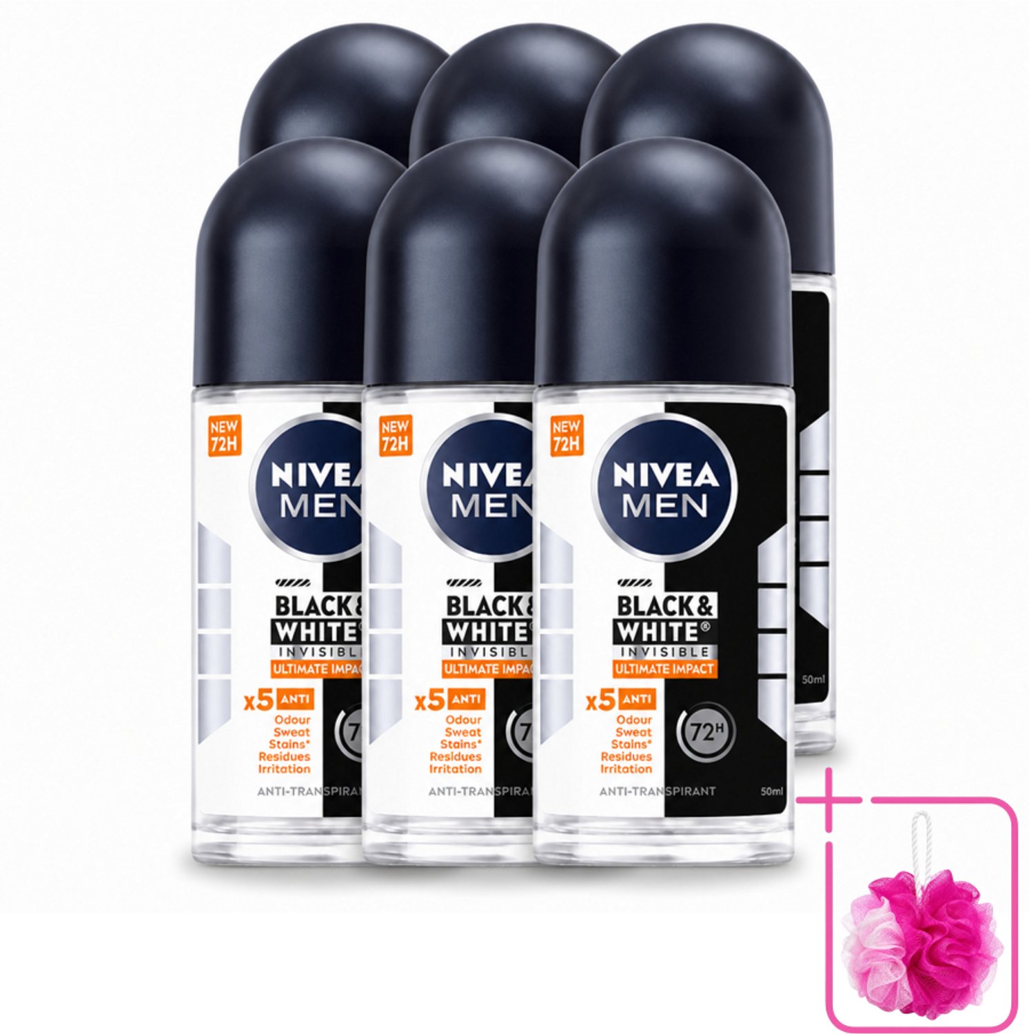 6 x NIVEA MEN - Deodorant Roller - Black & White Ultimate Impact - 50 ml - Bulkverpakking - Deodorant - Zweetbestendig