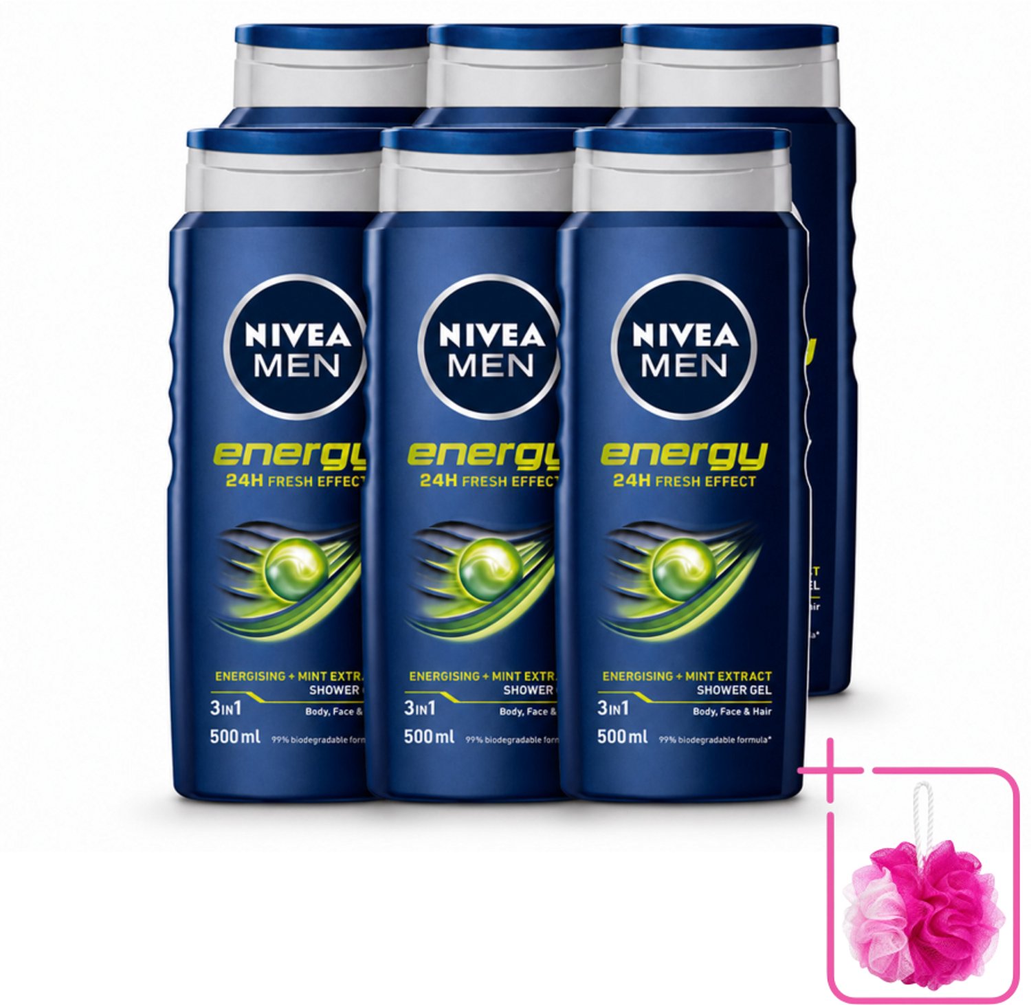 6 x NIVEA MEN - Douchegel - Energy - 500 ml - Bulkverpakking - Douchegel - Douchemop - Energie