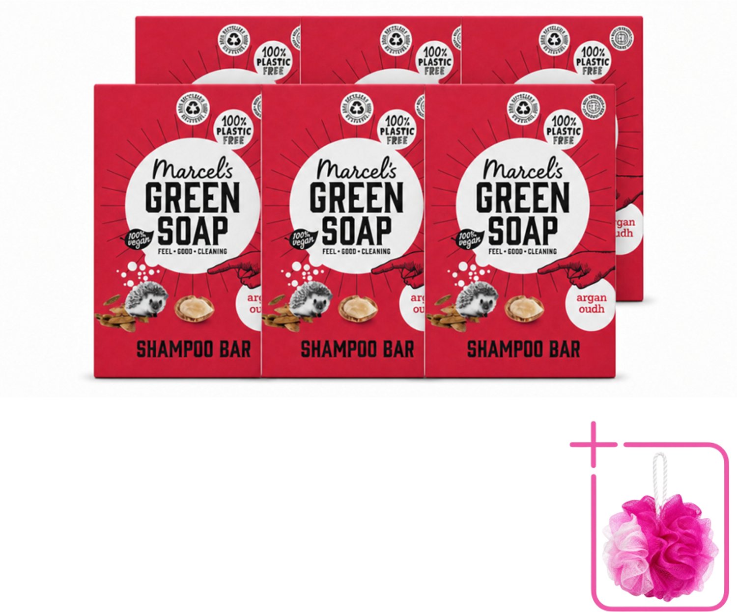 6 x Marcel's Green Soap - Shampoobar - Argan & Oudh - Versterkt & verzorgt - 90 gr - Bulkverpakking - Shampoobar - Douchemop - Natuurlijke haarverzorging