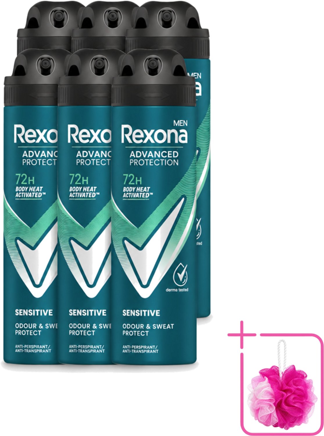 6 x Rexona Men - Deodorant Spray - Sensitive - Zachte Bescherming - 150 ml - Bulkverpakking - Deodorant spray - Zweetvermindering