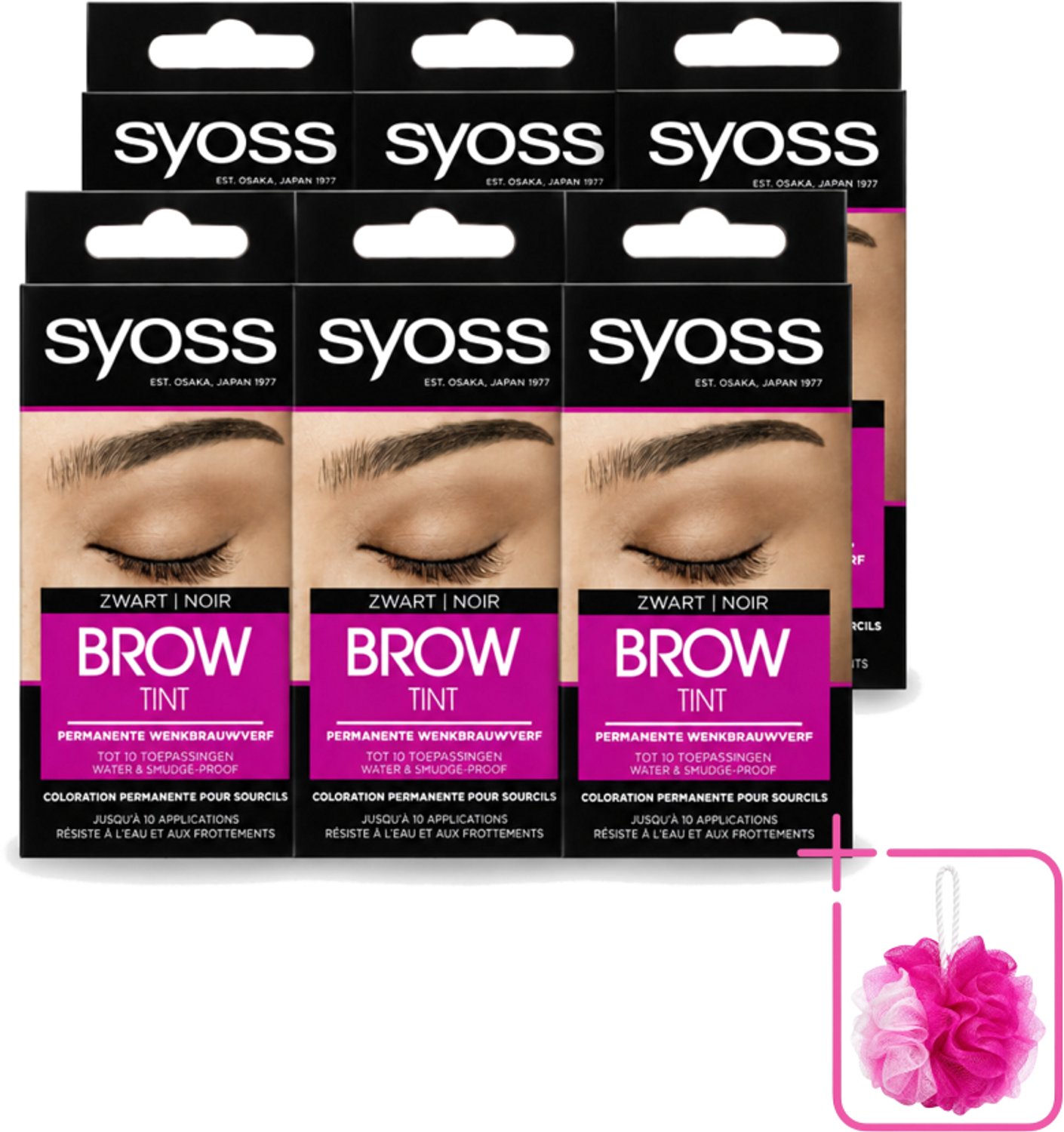 6 x SYOSS - Brow Tint Zwart - Wenkbrauwverf - Langdurige Kleur - Tot 10 Toepassingen - Bulkverpakking - Wenkbrauwverf - Douchemop - Permanente wenkbrauwverf