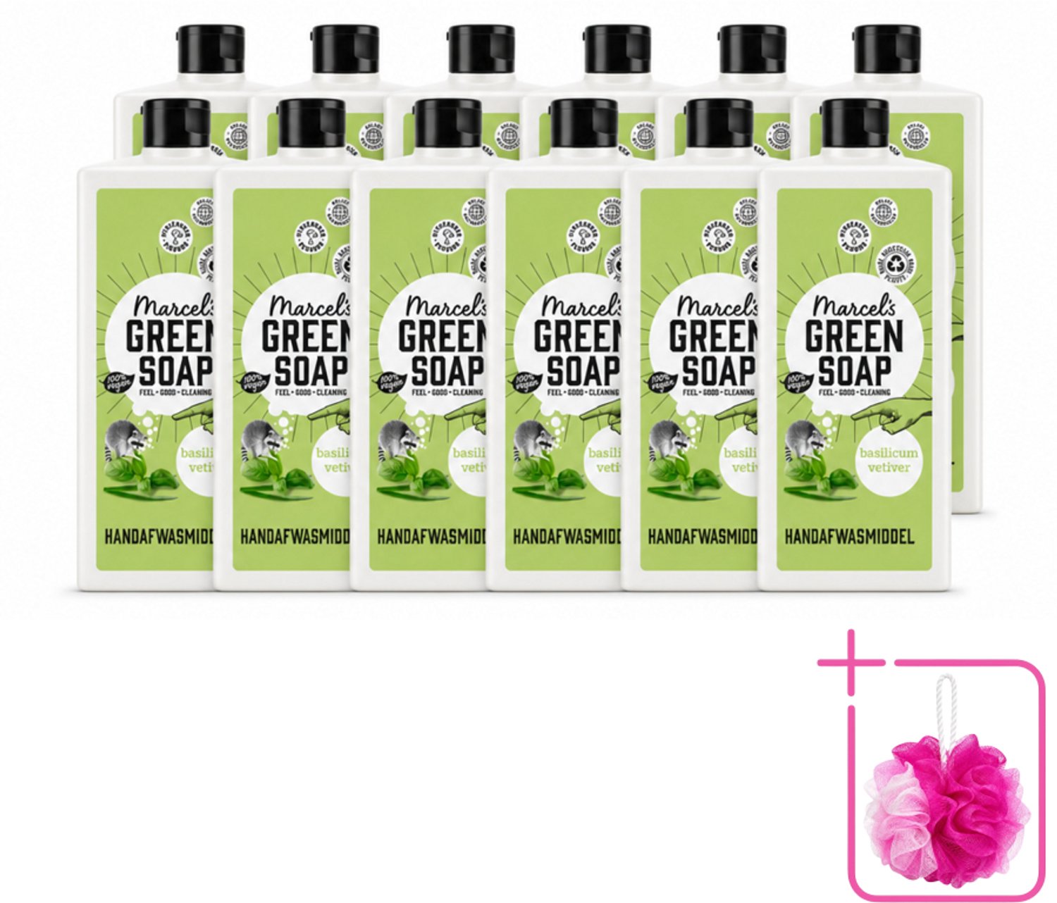 12 x Marcel's Green Soap - Afwasmiddel - Basilicum & Vetiver Gras - Plantaardig & duurzaam - 500 ml - Bulkverpakking - Afwasmiddel - Douchemop - Plantaardig afwasmiddel