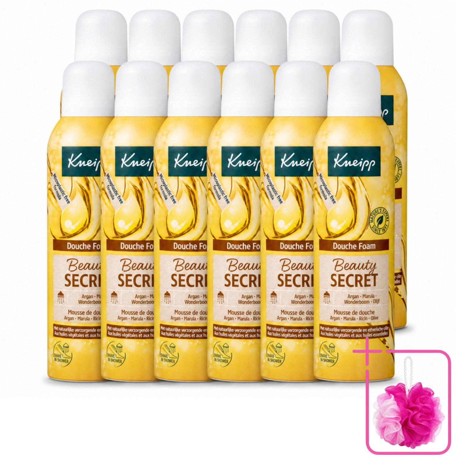 12 x Kneipp - Douche schuim - Beauty Secret - 200 ml - Bulkverpakking - Douche foam - Douchemop - Natuurlijke oliën