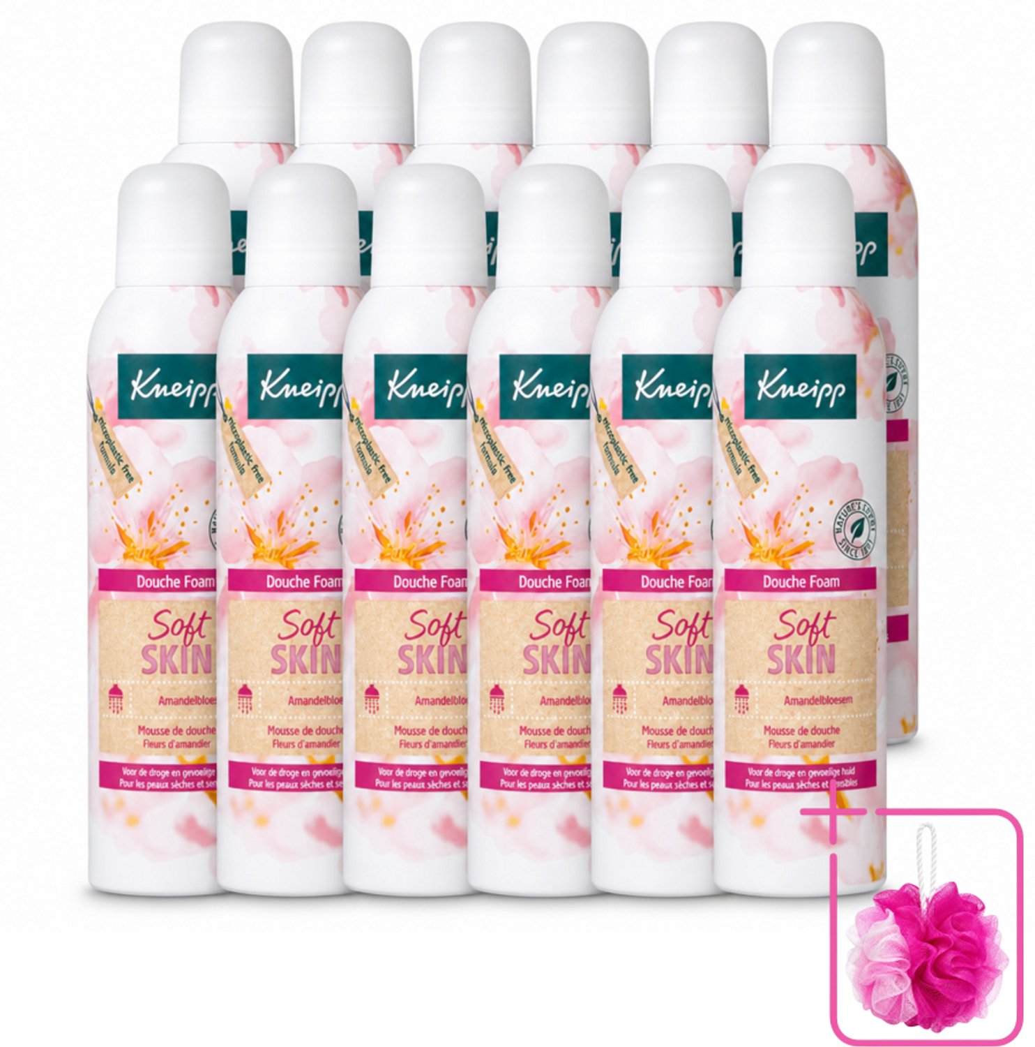 12 x Kneipp - Douche foam - Soft Skin - Voor droge en gevoelige huid - 200 ml - Bulkverpakking - Douche foam - Douchemop - Huidverzorging