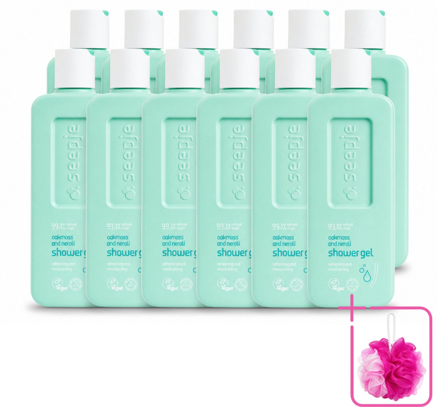 12 x Seepje - Douchegel - Hydraterend & Verfrissend - Eikenmos en Neroli - 300 ml - Bulkverpakking - Douchegel - Douchemop - Natuurlijke douchegel