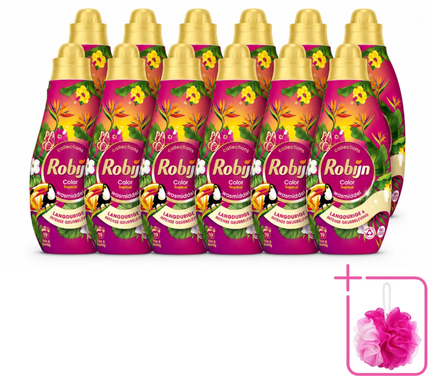 12 x Robijn - Klein & Krachtig Color Tropical - Wasmiddel - 19 Wasbeurten - 665 ml - Bulkverpakking - Kleurbehoud - Douchemop - Wasmiddel