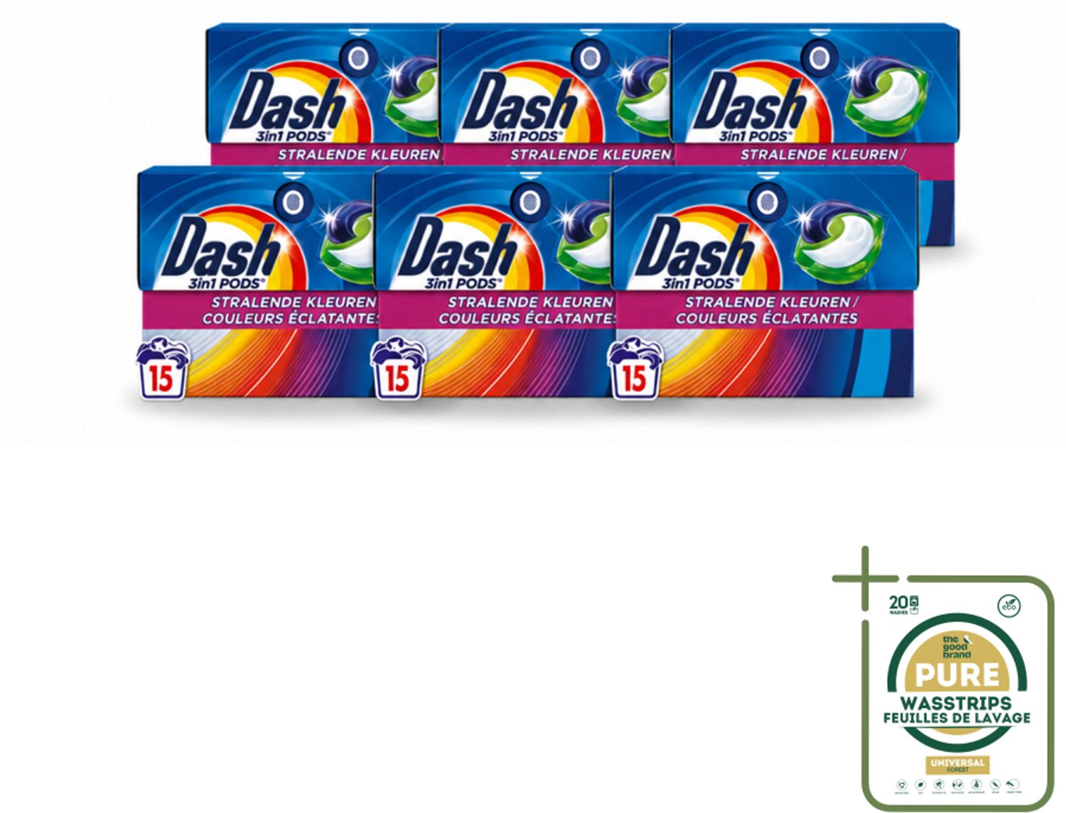 6 x Dash – Wasmiddelcapsules – 3in1 Pods Stralende Kleuren – 15 capsules - Wasstrips - Wasmiddelcapsules - Kleuren Behouden - Vlekken Verwijderen - Frisheid - 3 In 1 Wasmiddel