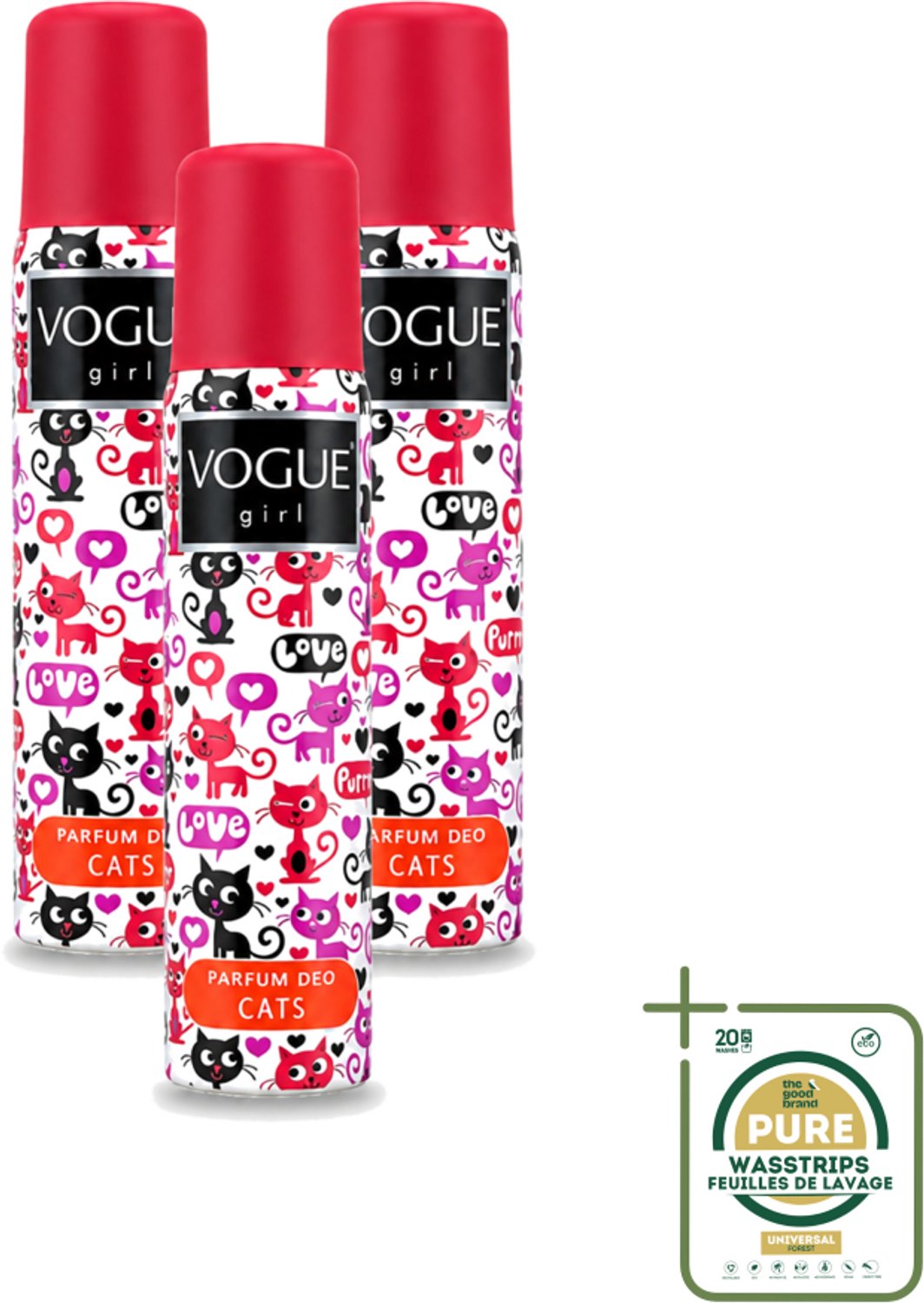 3 x Vogue - Deodorant - Girl - Parfum Cats – 100 ml - Cats Parfum Deodorant - Deodorant Spray - Witte Chocolade Geur - Jasmijn Geur - Anti-perspirant