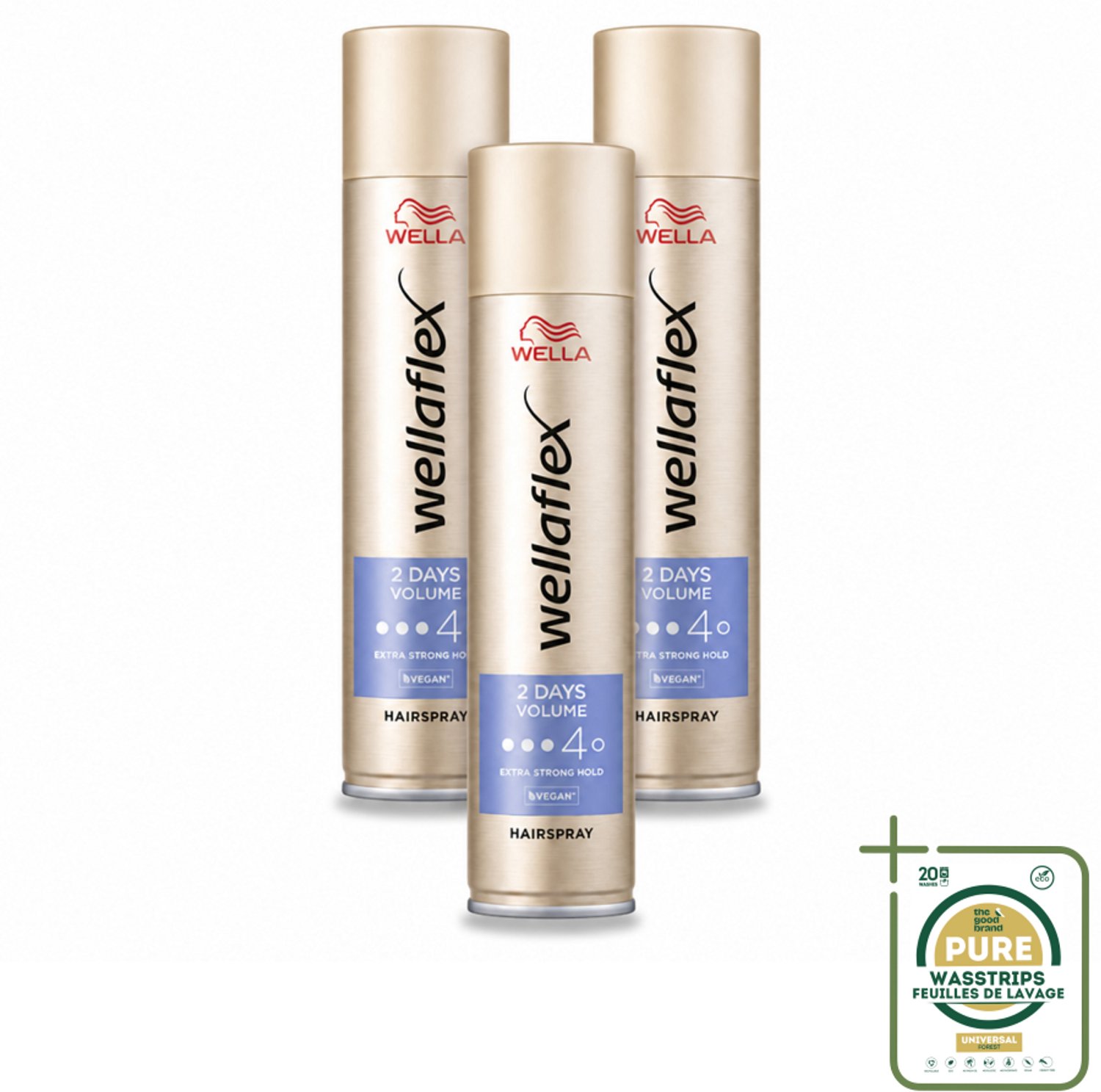 3 x Wella – Flex 2 Days Volume – Haarspray Extra Strong – 400 ml - Wasstrips - Haarspray - Volumineus Haar - Langdurig Volume - Haar Fixatie - UV Bescherming