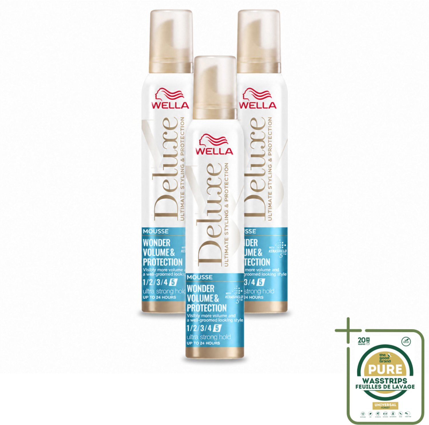 3 x Wella – Deluxe Volume & Protection – Haarmousse – 200 ml - Wasstrips - Haarmousse - Volume - Haarbescherming - Anti-pluis - Haarverzorging
