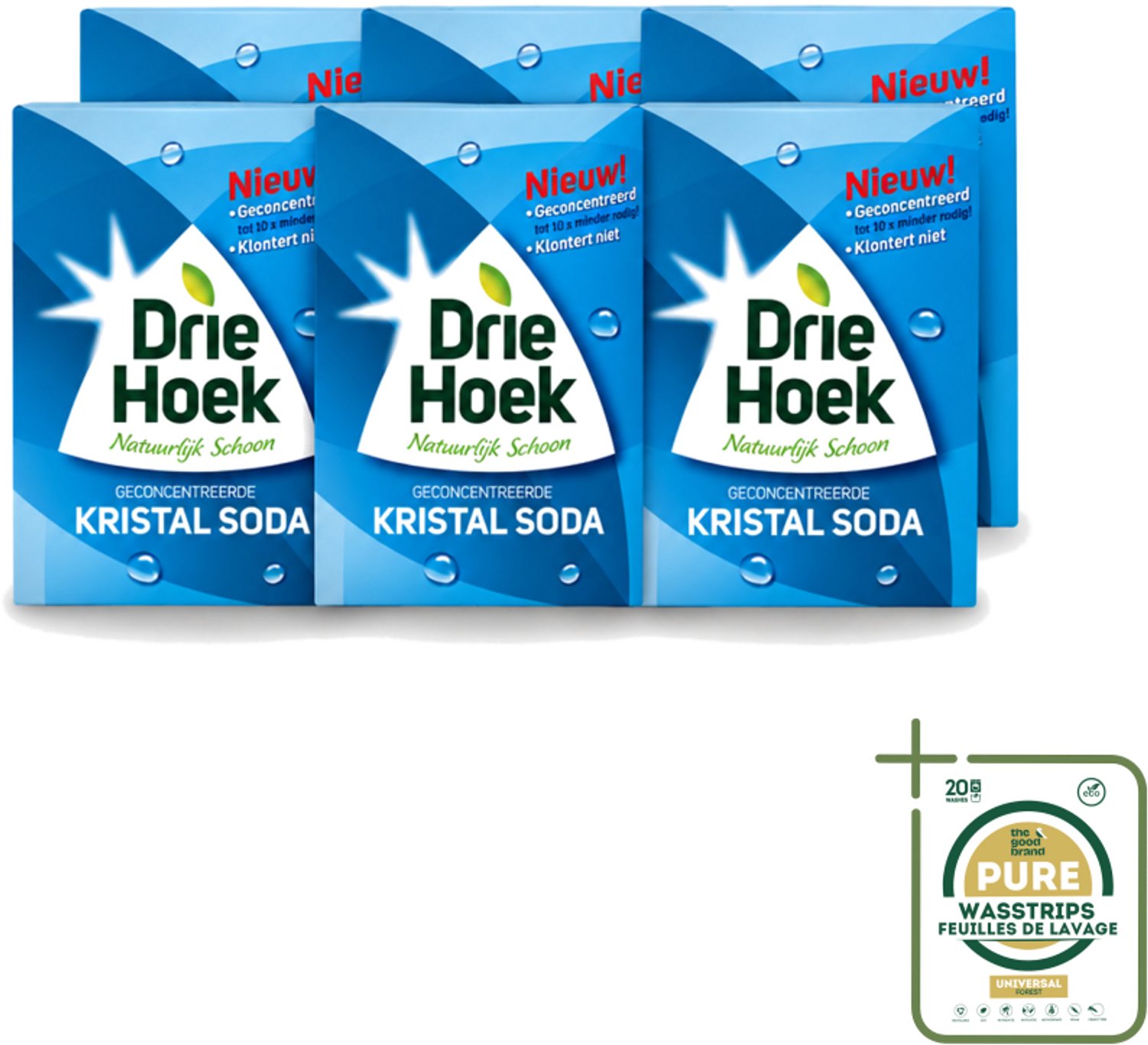 6 x Driehoek – Kristal Soda – 600 gr - Wasstrips - Schoonmaakmiddel - Kristal Soda - Vuil Verwijderen - Hardnekkig Vuil - Geuren Verwijderen