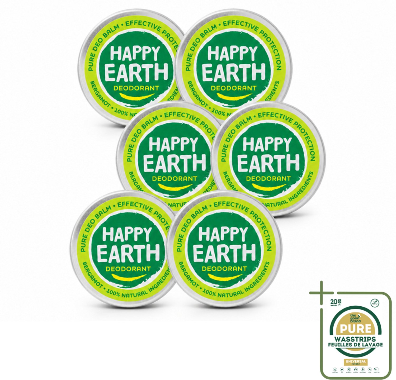 6 x Happy Earth – Deodorant Balm – 100% Natuurlijk Bergamot – 45 g - Natuurlijke Deodorant - Bergamot Geur - Vegan Deodorant - Huidvriendelijke Deodorant - Anti-geur Balm