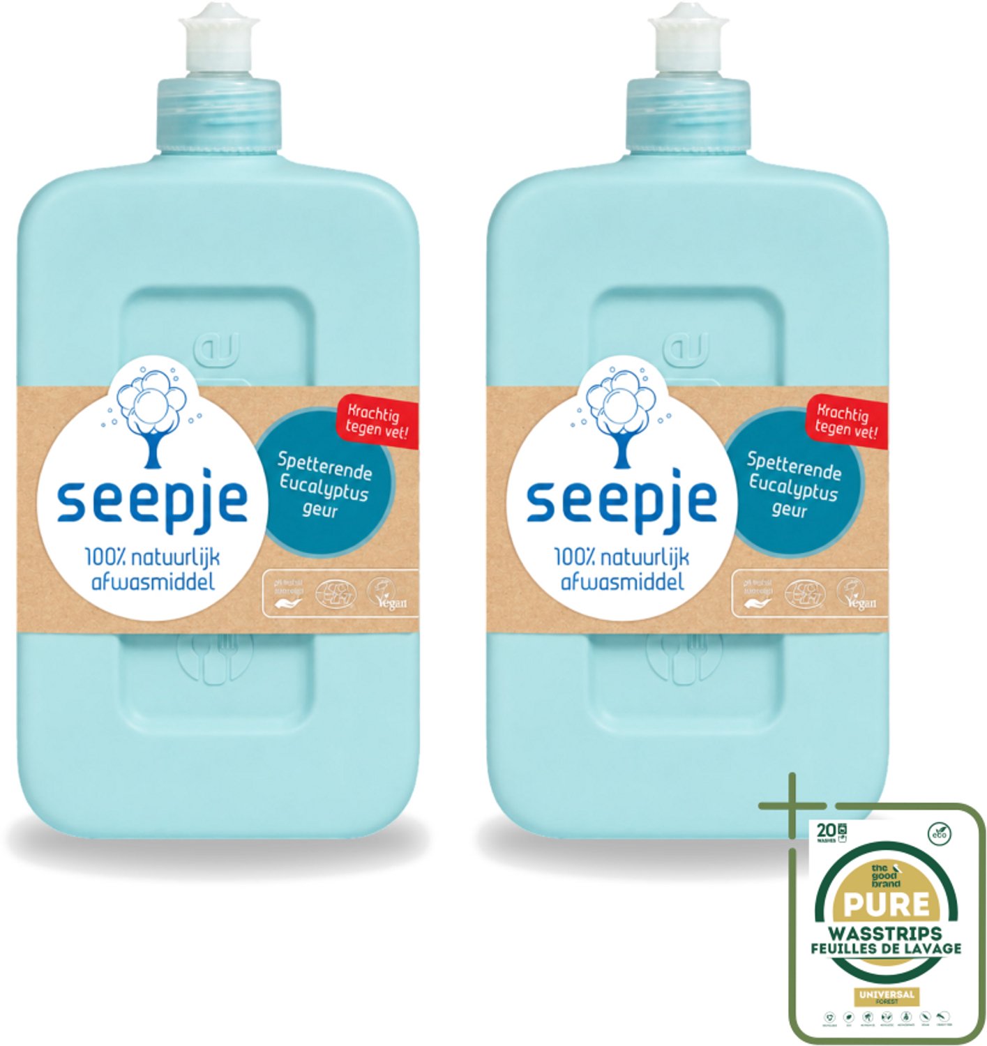 2 x Seepje - Afwasmiddel - Verfrissend & Zacht voor de Handen - Spetterende Eucalyptus - 500 ml - Wasstrips - Afwasmiddel - Eucalyptus - Handen Reinigen - Natuurlijk Afwasmiddel - Huidvriendelijk