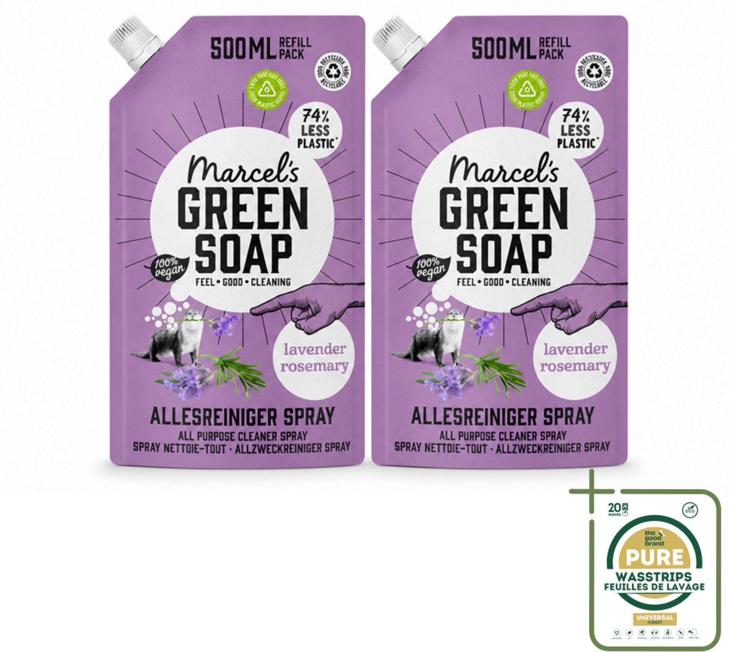 2 x Marcel's Green Soap - Allesreiniger Spray - Navulling - Lavendel & Rozemarijn - Frisse reiniging - 500 ml - Wasstrips - Allesreiniger - Natuurlijke Reiniger - Reinigingsnavulling - Lavendel En Rozemarijn - Biologische Reiniger